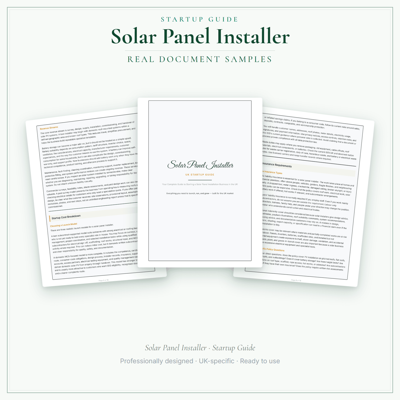 Solar Panel Installer — Startup Guide sample pages preview