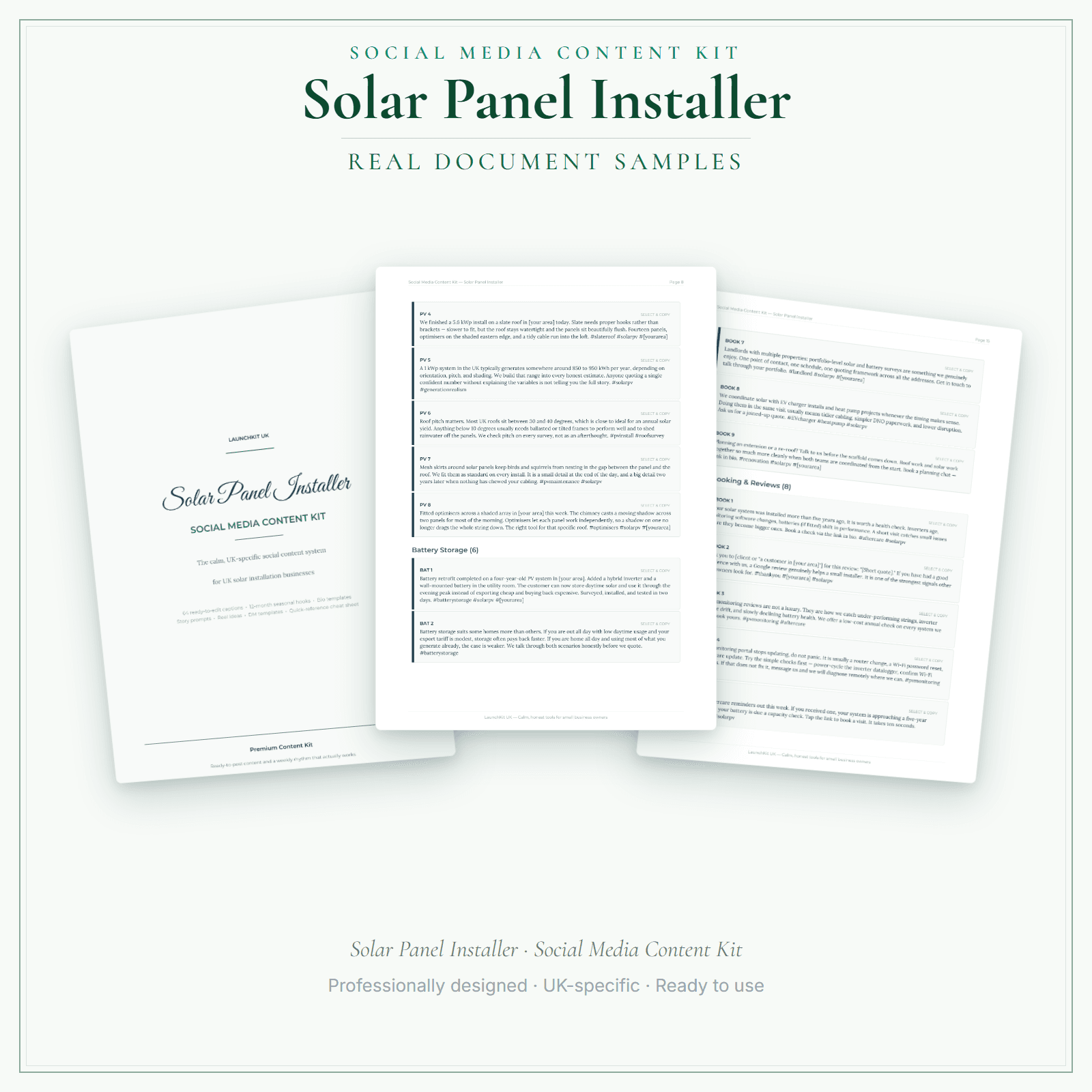 Solar Panel Installer — Social Media Content Kit sample pages preview