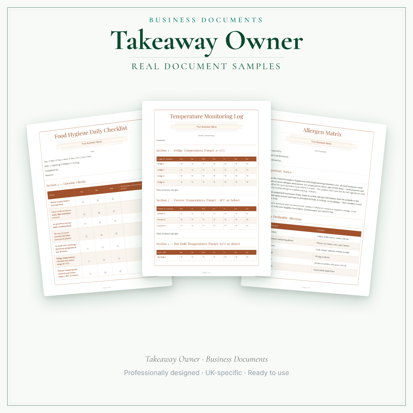 Takeaway Owner — Business Documents — Premium sample pages preview