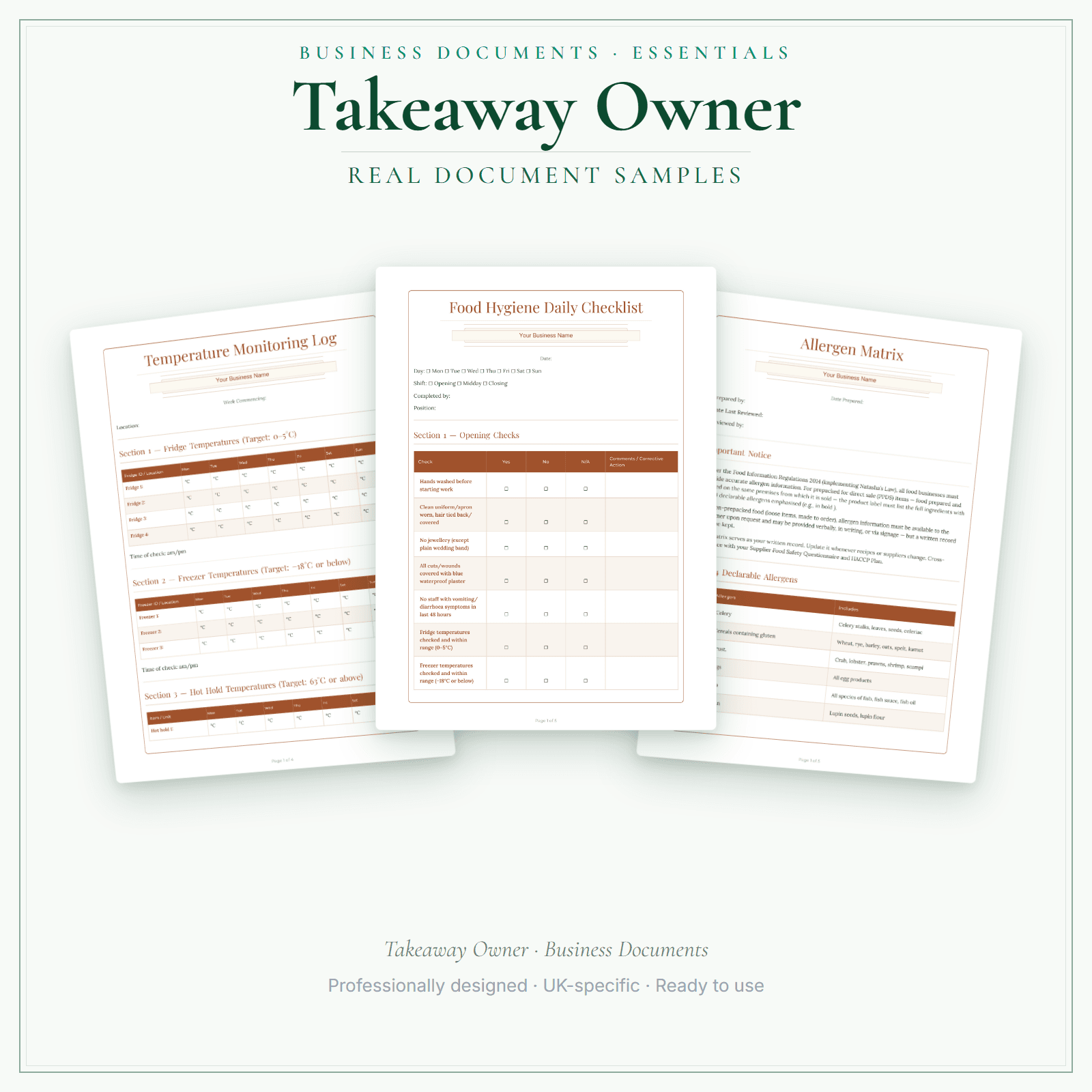 Takeaway Owner — Business Documents — Essential sample pages preview