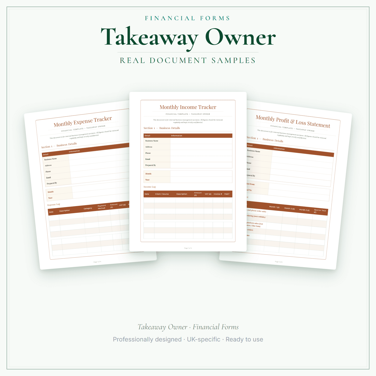 Takeaway Owner — Financial Forms Bundle — Premium sample pages preview