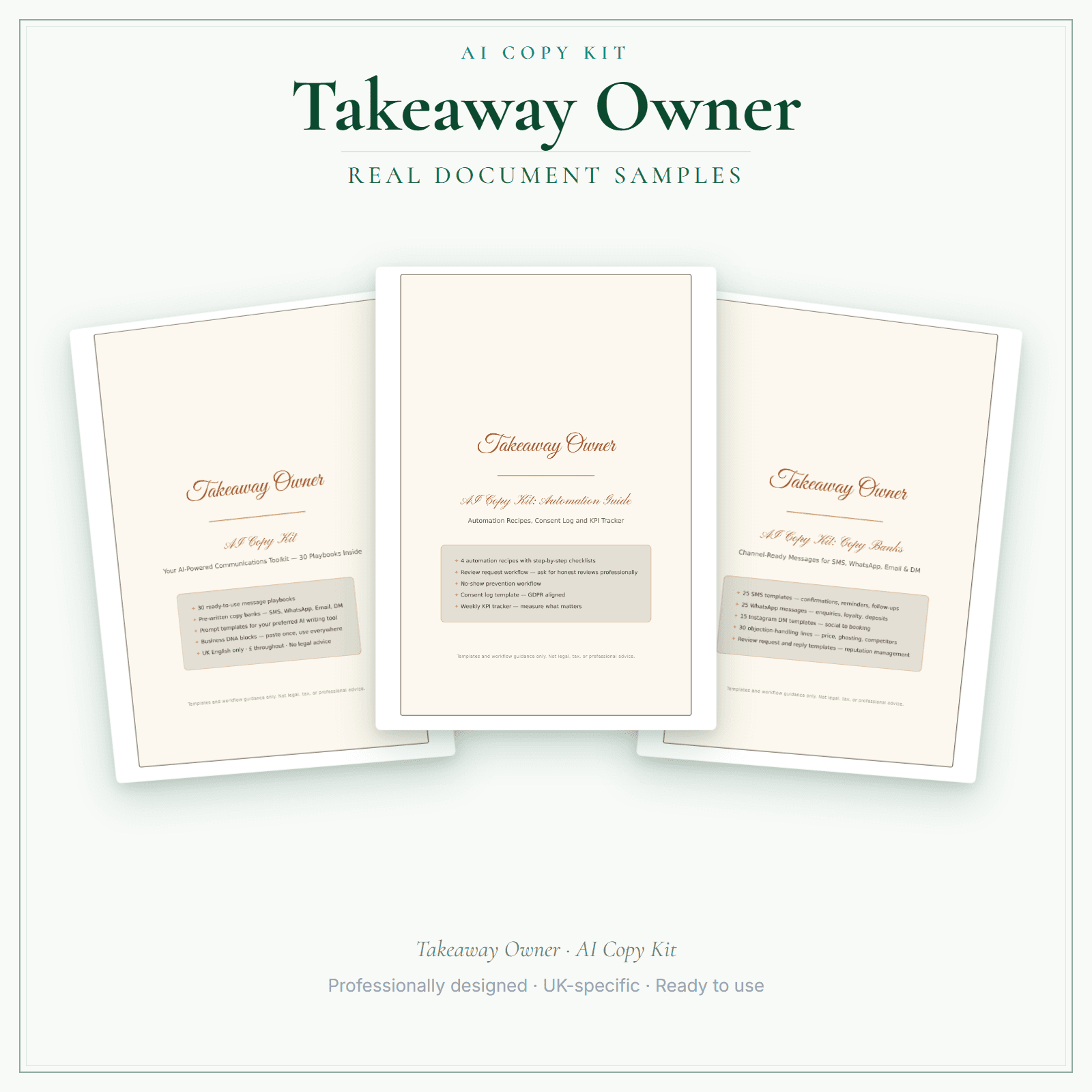 Takeaway Owner — AI Copy Kit sample pages preview