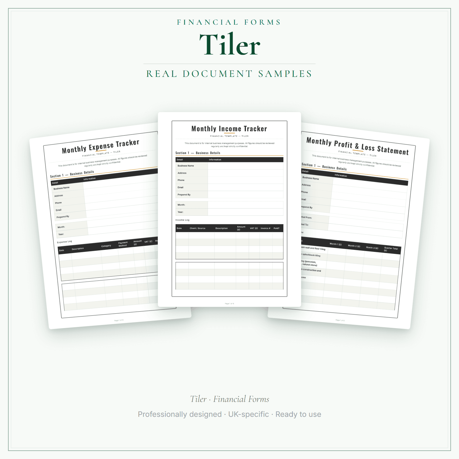 Tiler — Financial Forms Bundle — Premium sample pages preview