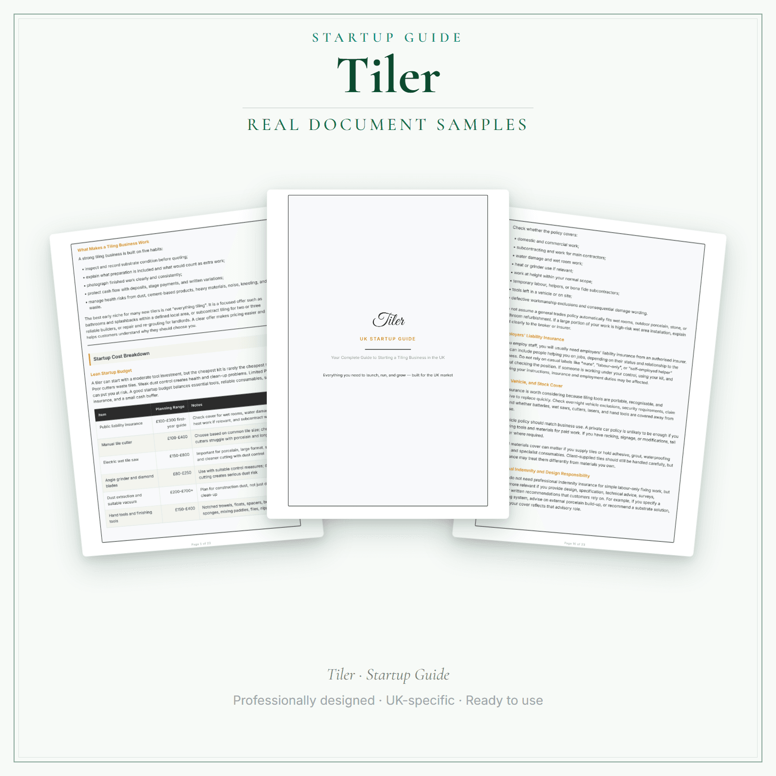 Tiler — Startup Guide sample pages preview