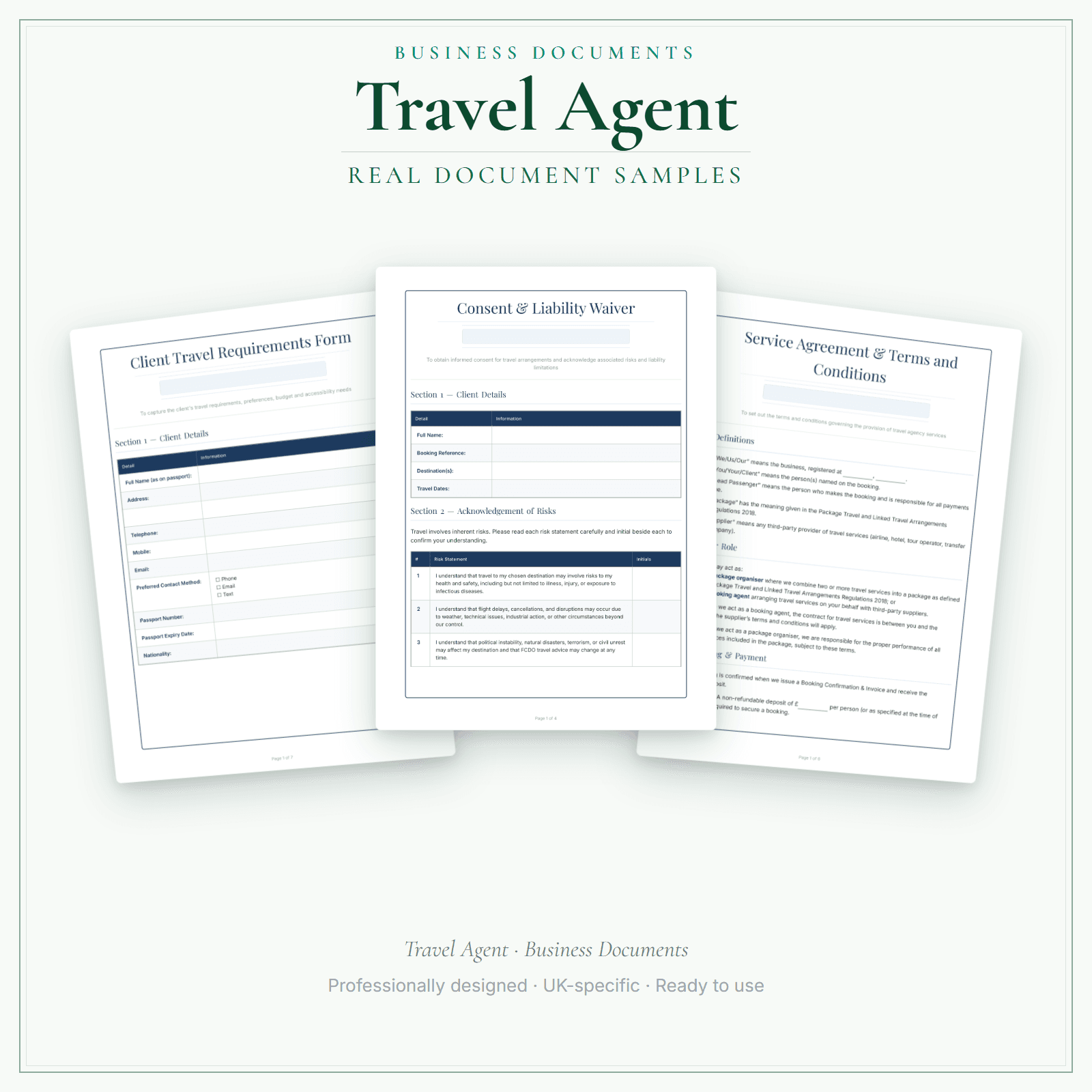 Travel Agent — Business Documents — Premium sample pages preview