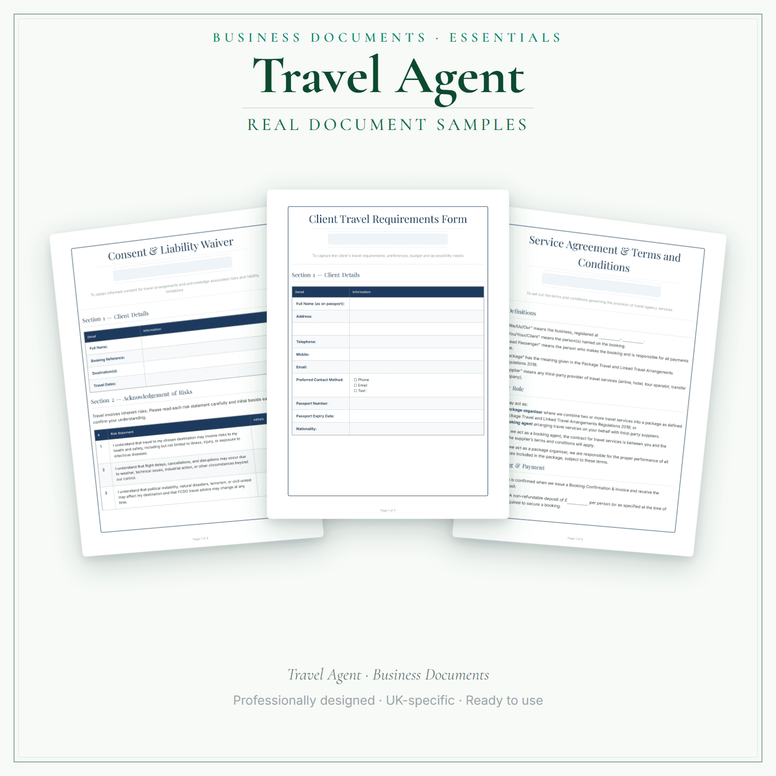 Travel Agent — Business Documents — Essential sample pages preview