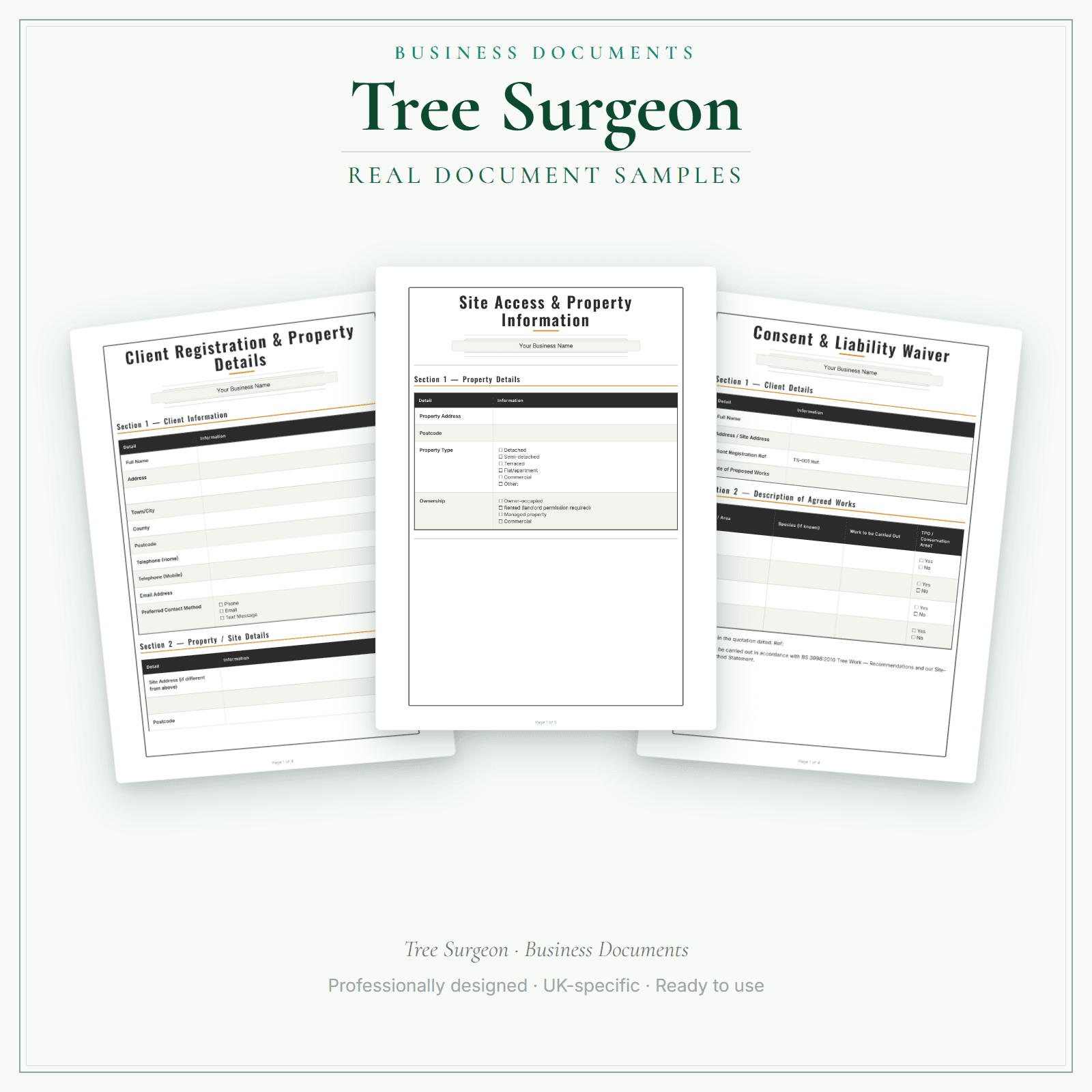 Tree Surgeon — Business Documents — Premium sample pages preview