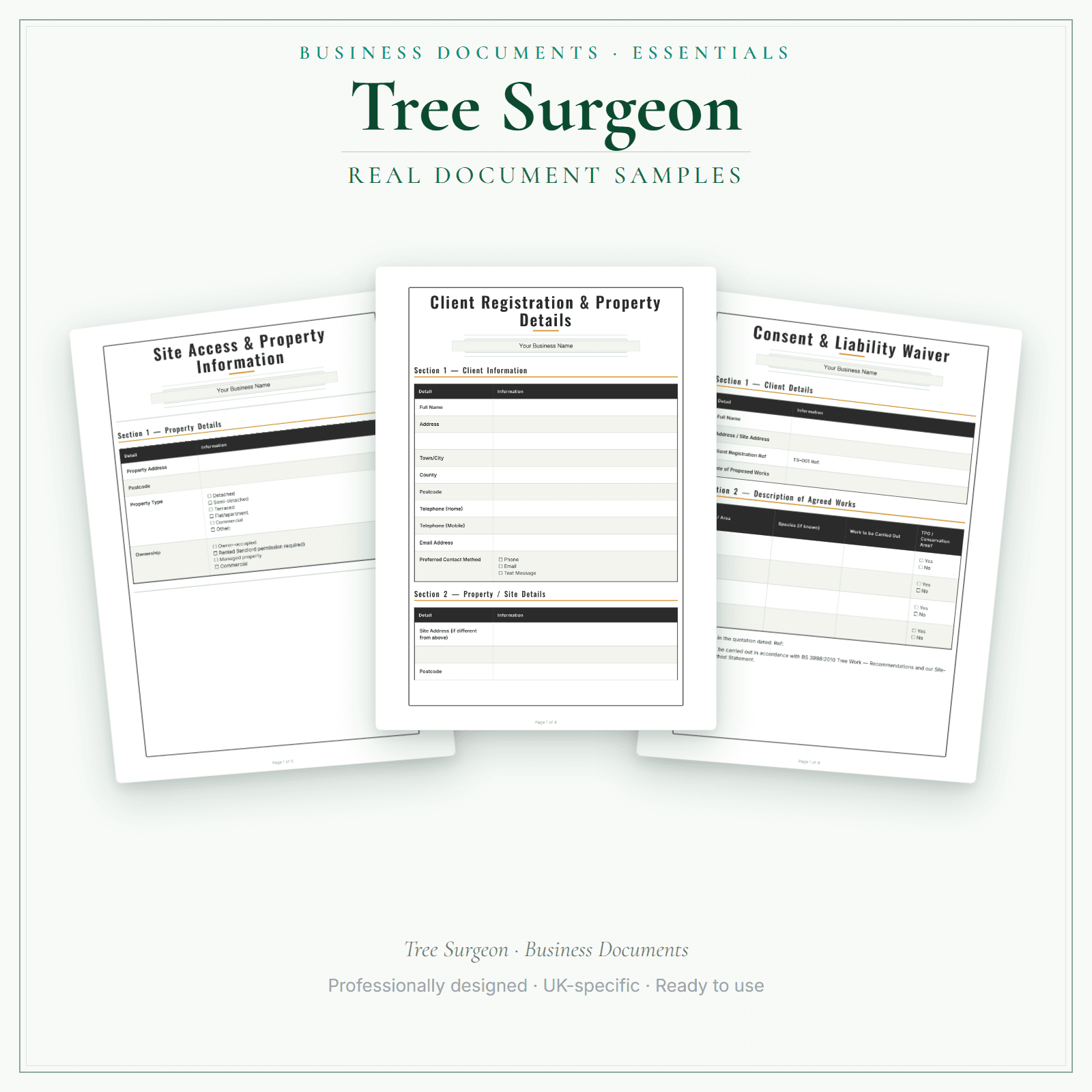 Tree Surgeon — Business Documents — Essential sample pages preview