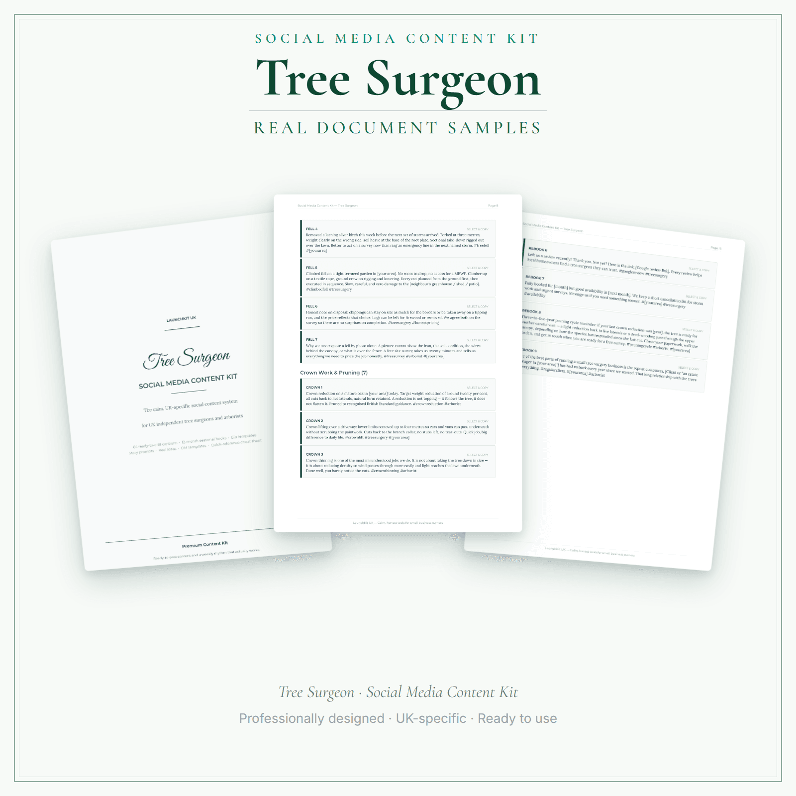 Tree Surgeon — Social Media Content Kit sample pages preview