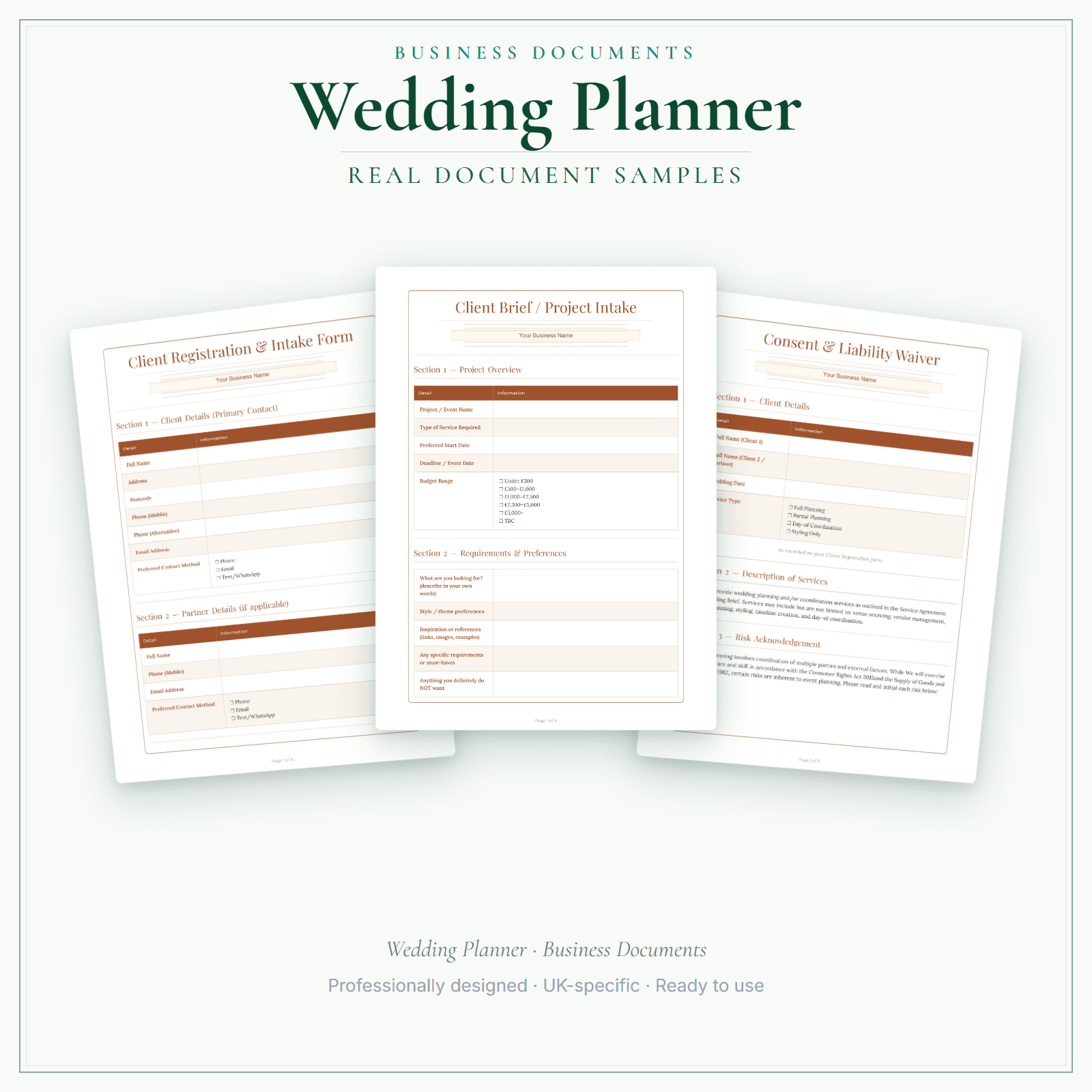 Wedding Planner — Business Documents — Premium sample pages preview