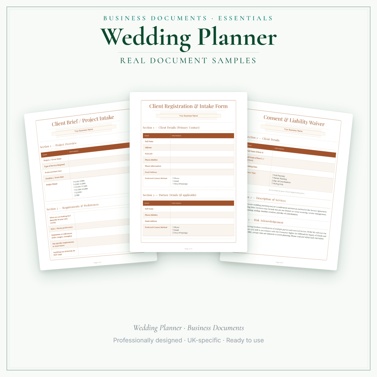Wedding Planner — Business Documents — Essential sample pages preview