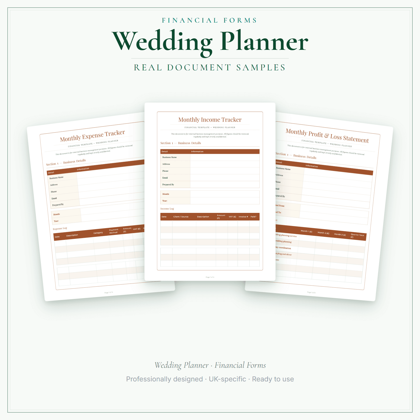 Wedding Planner — Financial Forms Bundle — Premium sample pages preview