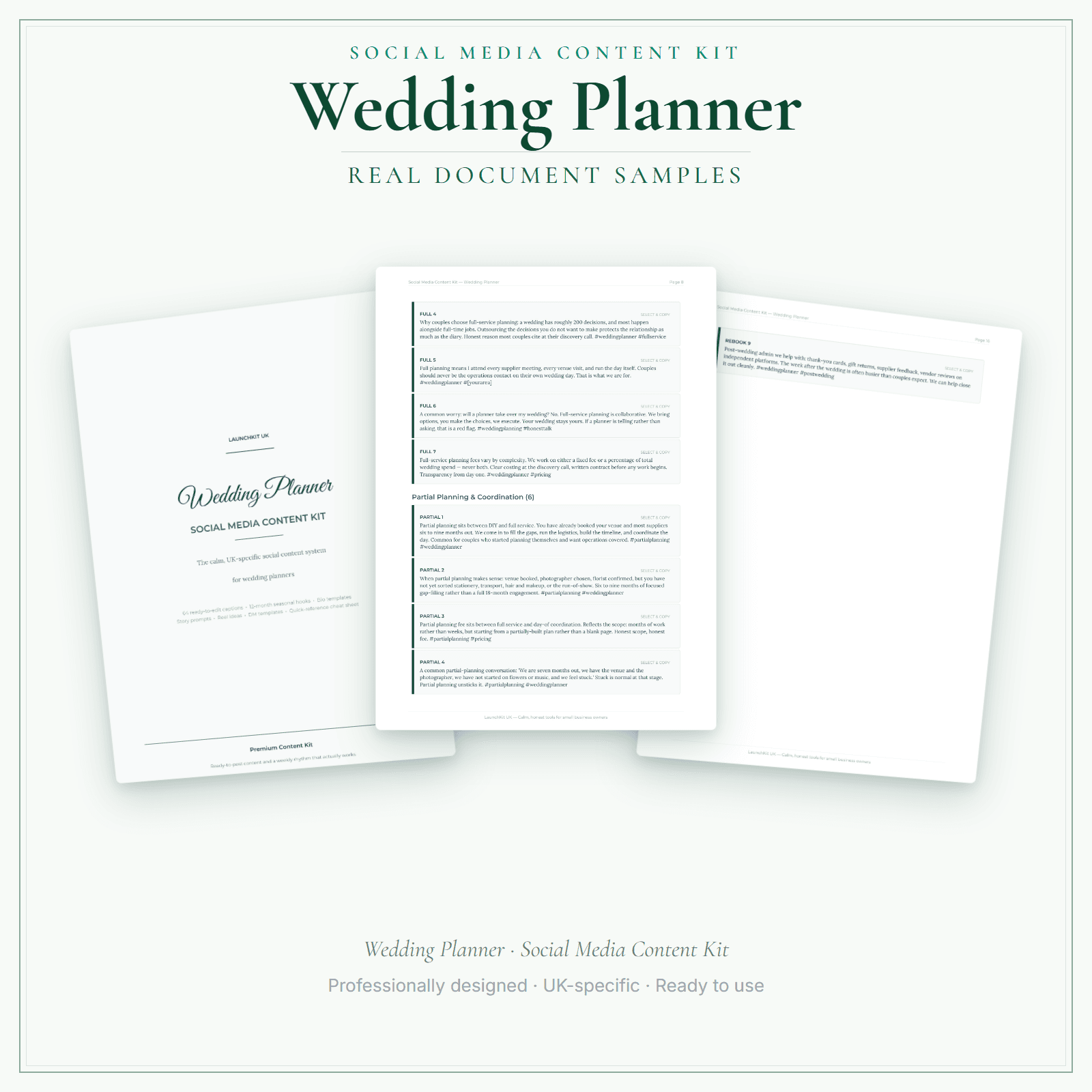 Wedding Planner — Social Media Content Kit sample pages preview