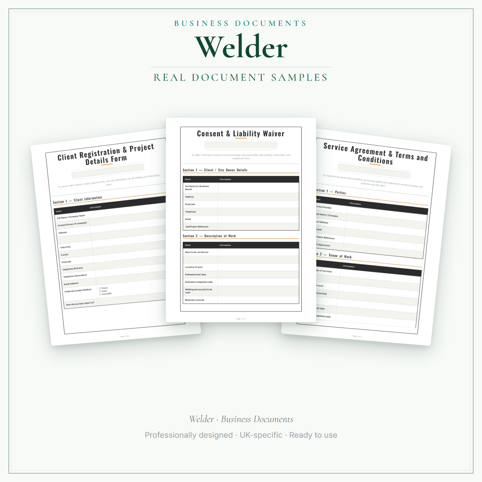 Welder — Business Documents — Premium sample pages preview