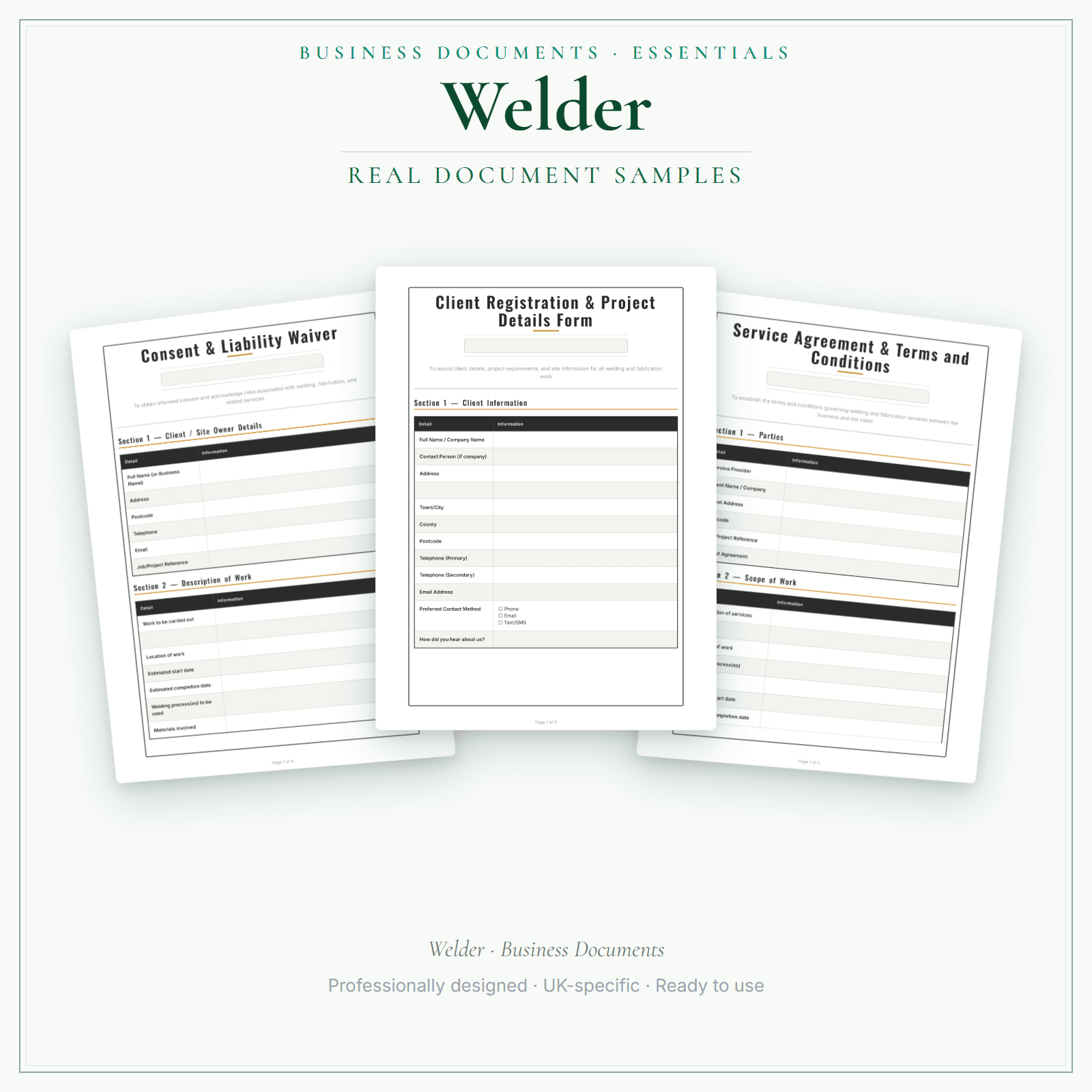 Welder — Business Documents — Essential sample pages preview