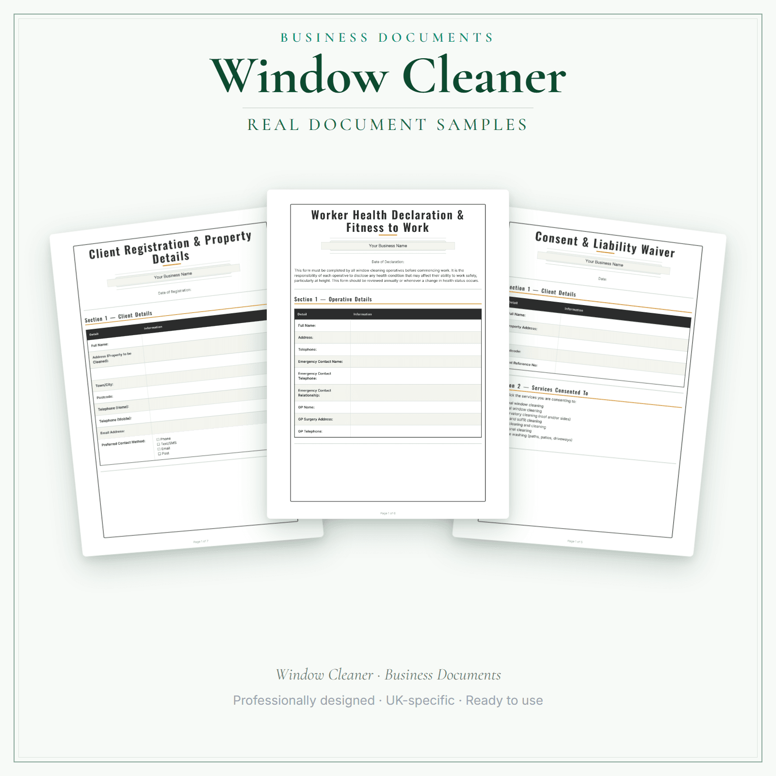 Window Cleaner — Business Documents — Premium sample pages preview