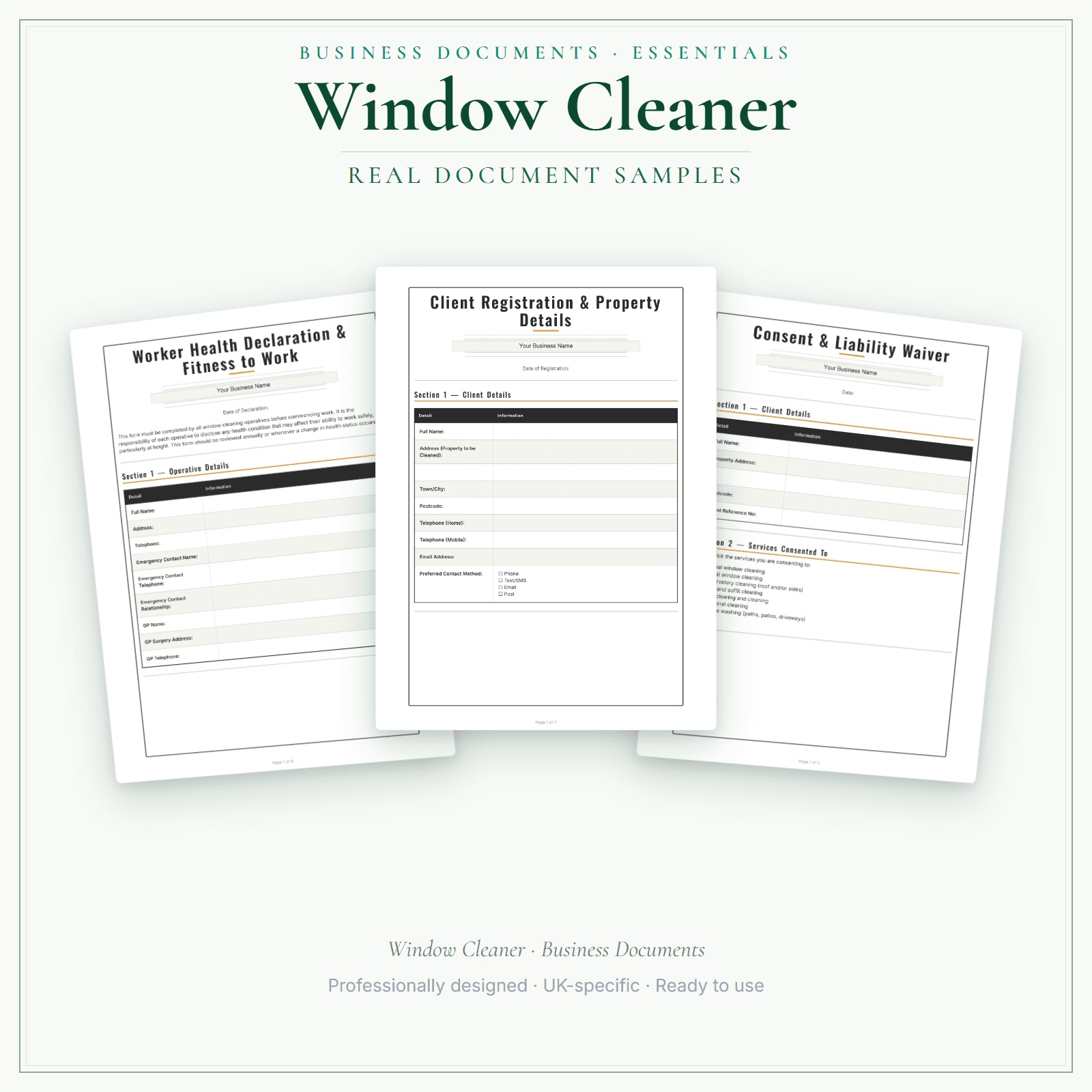 Window Cleaner — Business Documents — Essential sample pages preview