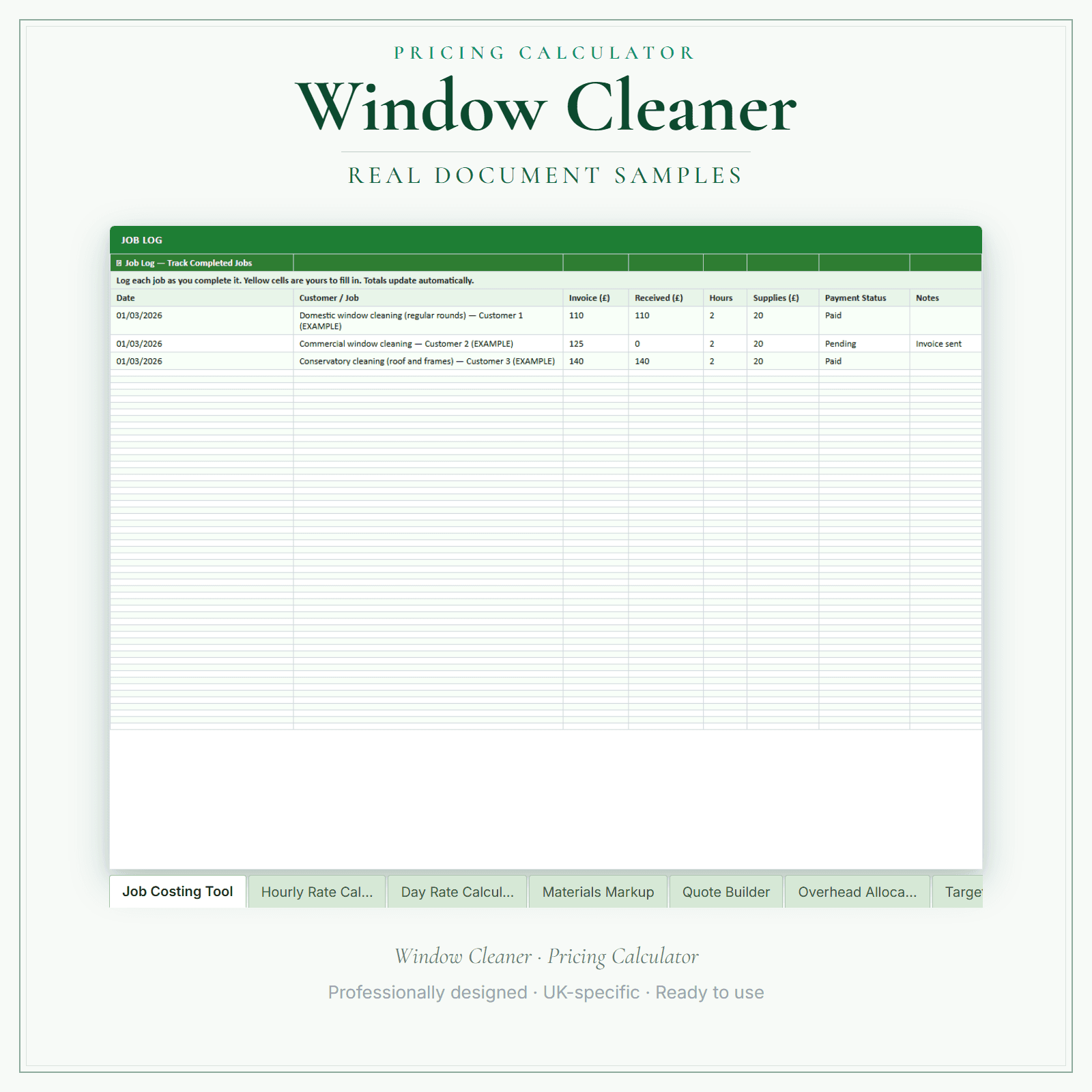 Window Cleaner — Pricing Calculator — Premium sample pages preview