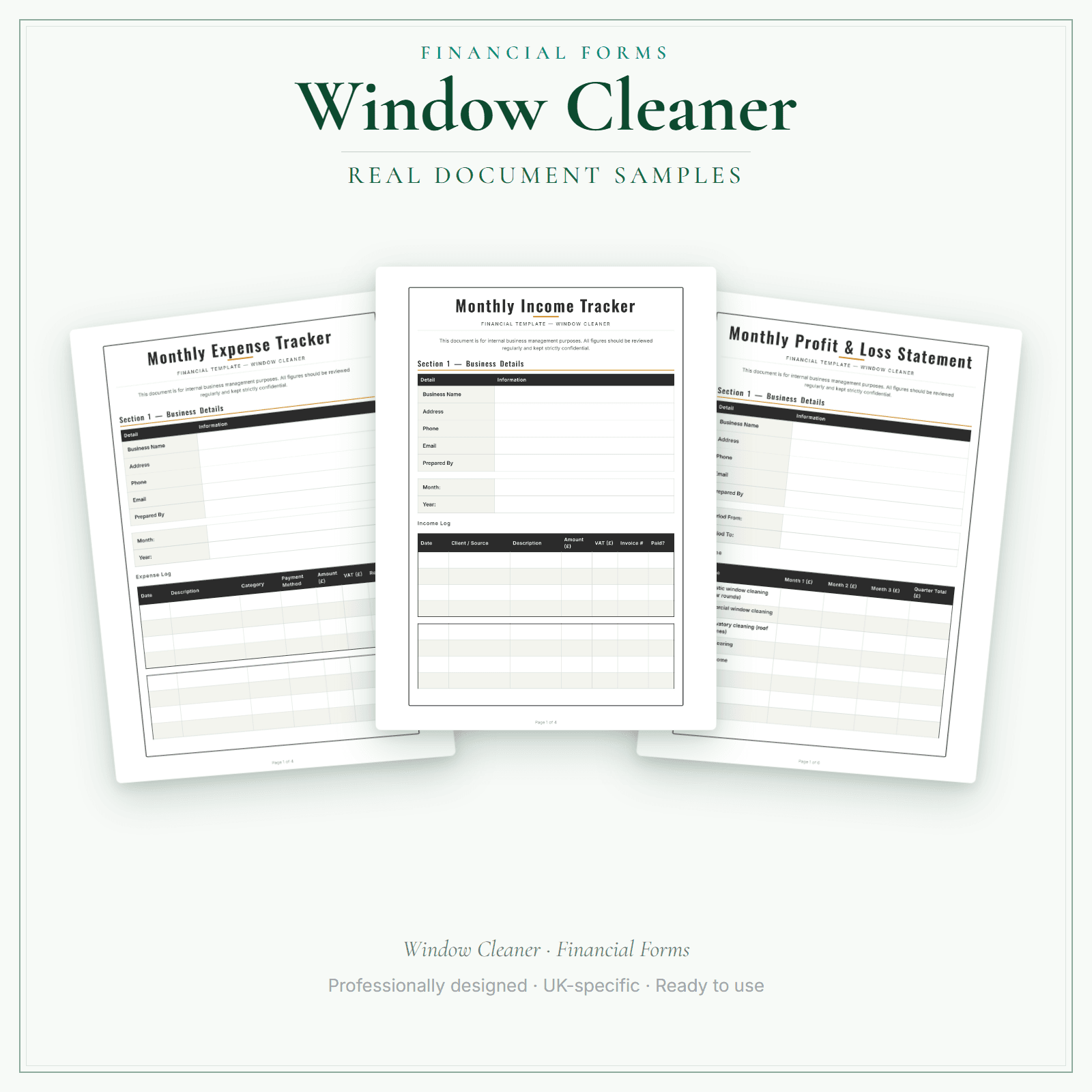 Window Cleaner — Financial Forms Bundle — Premium sample pages preview