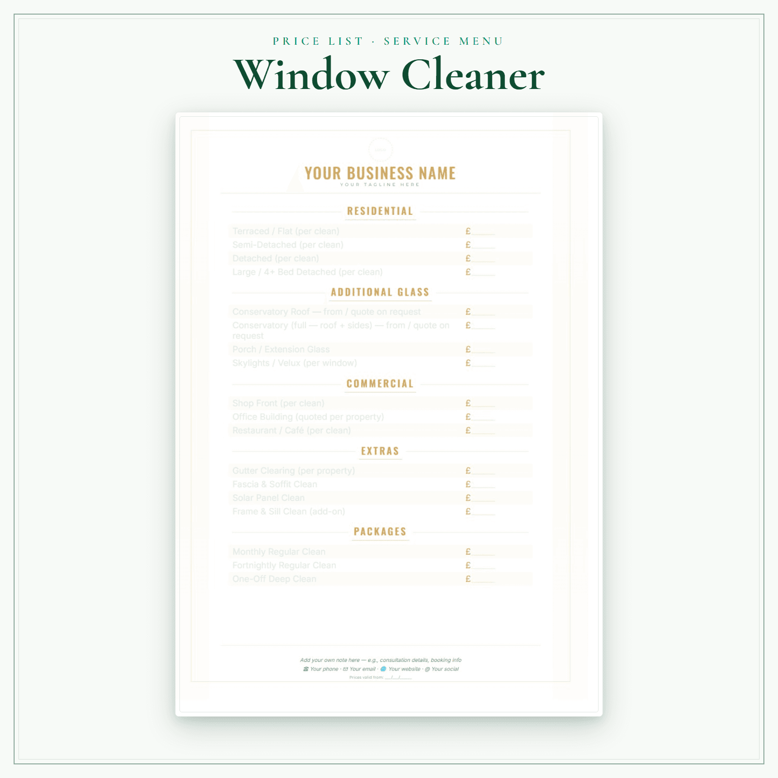 Window Cleaner — Price List & Service Menu sample pages preview