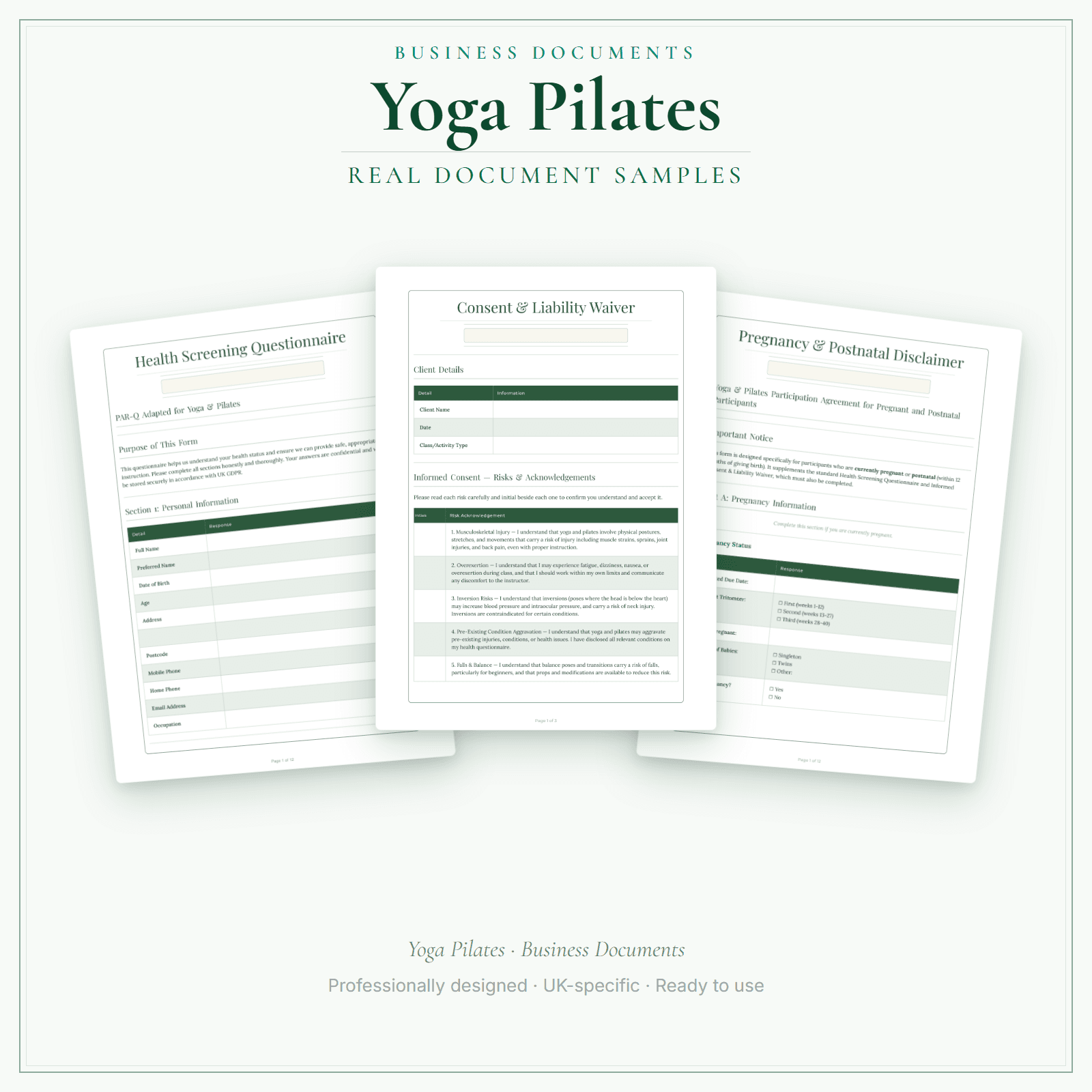 Yoga Pilates — Business Documents — Premium sample pages preview