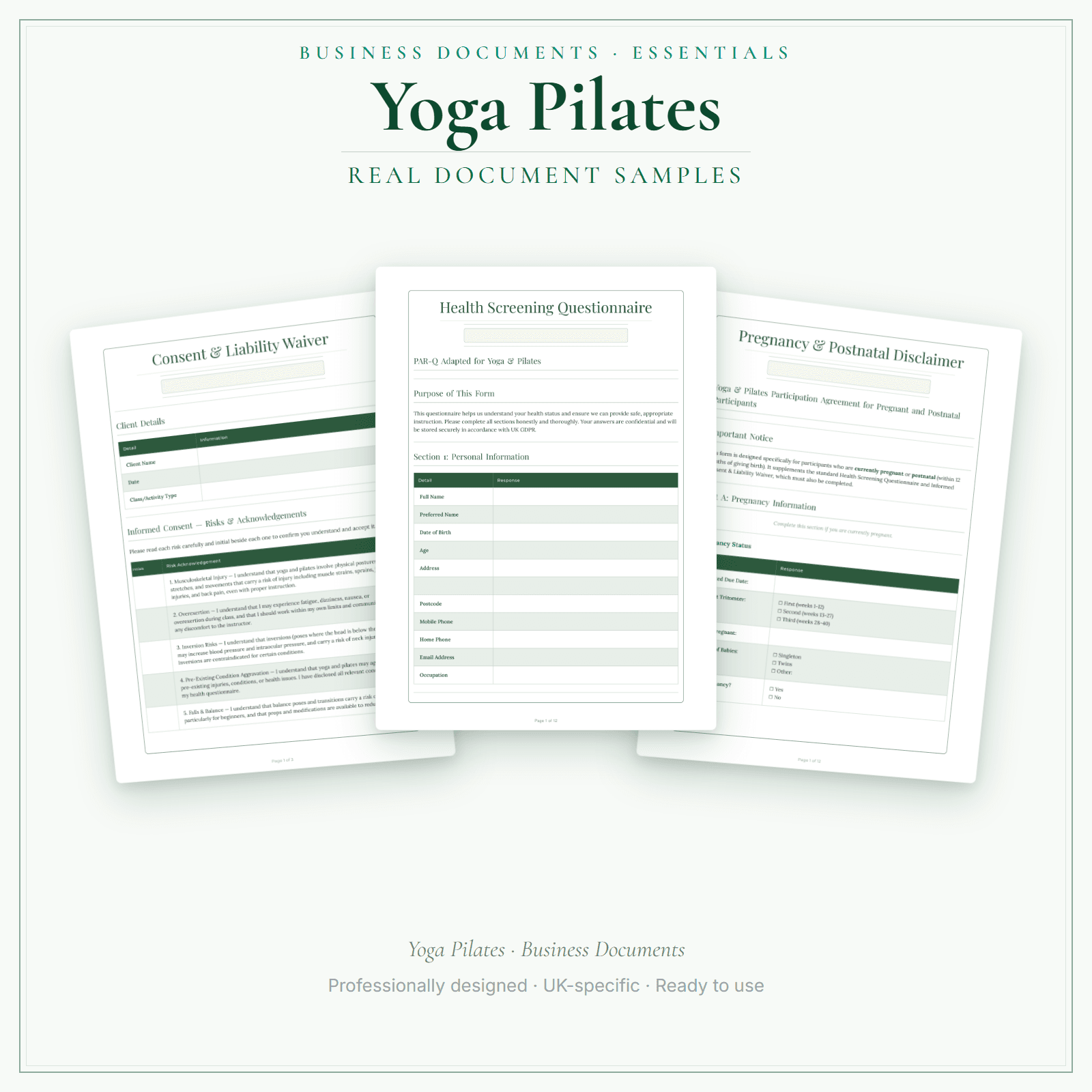 Yoga Pilates — Business Documents — Essential sample pages preview