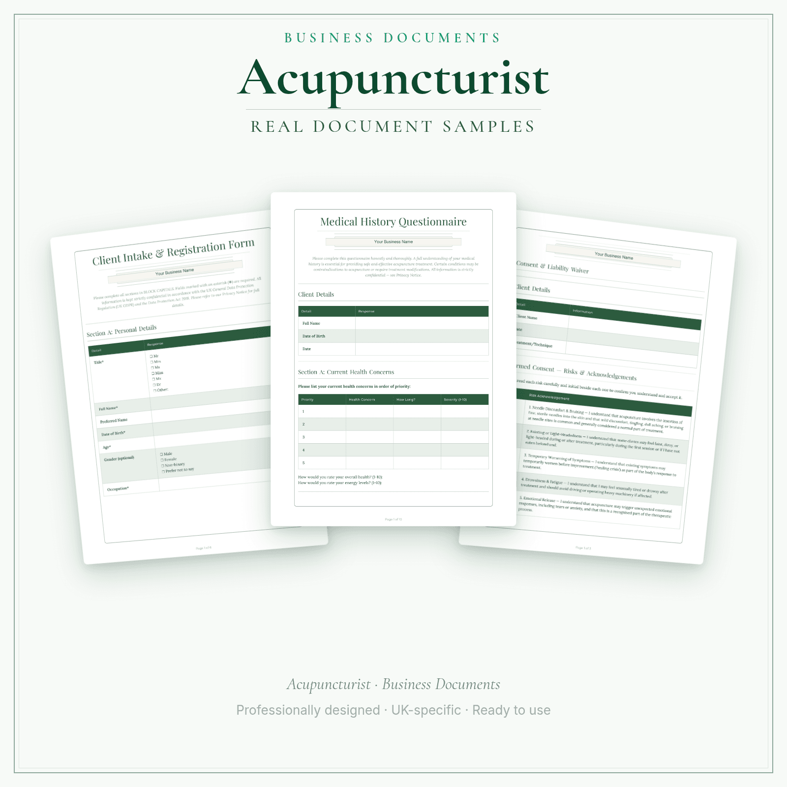 Acupuncturist — Business Documents — Premium sample pages preview