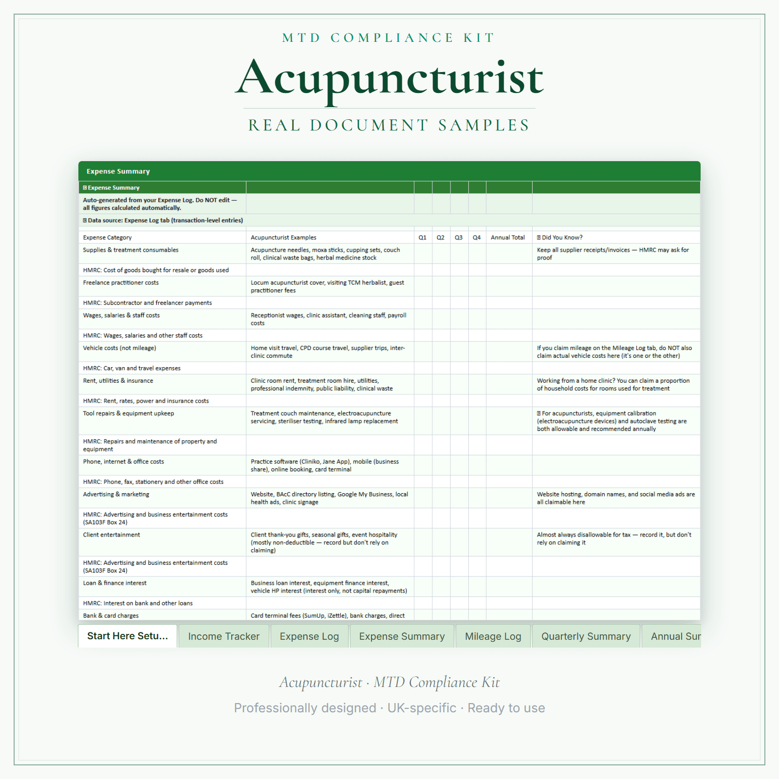 Acupuncturist — MTD Compliance Kit — Premium sample pages preview