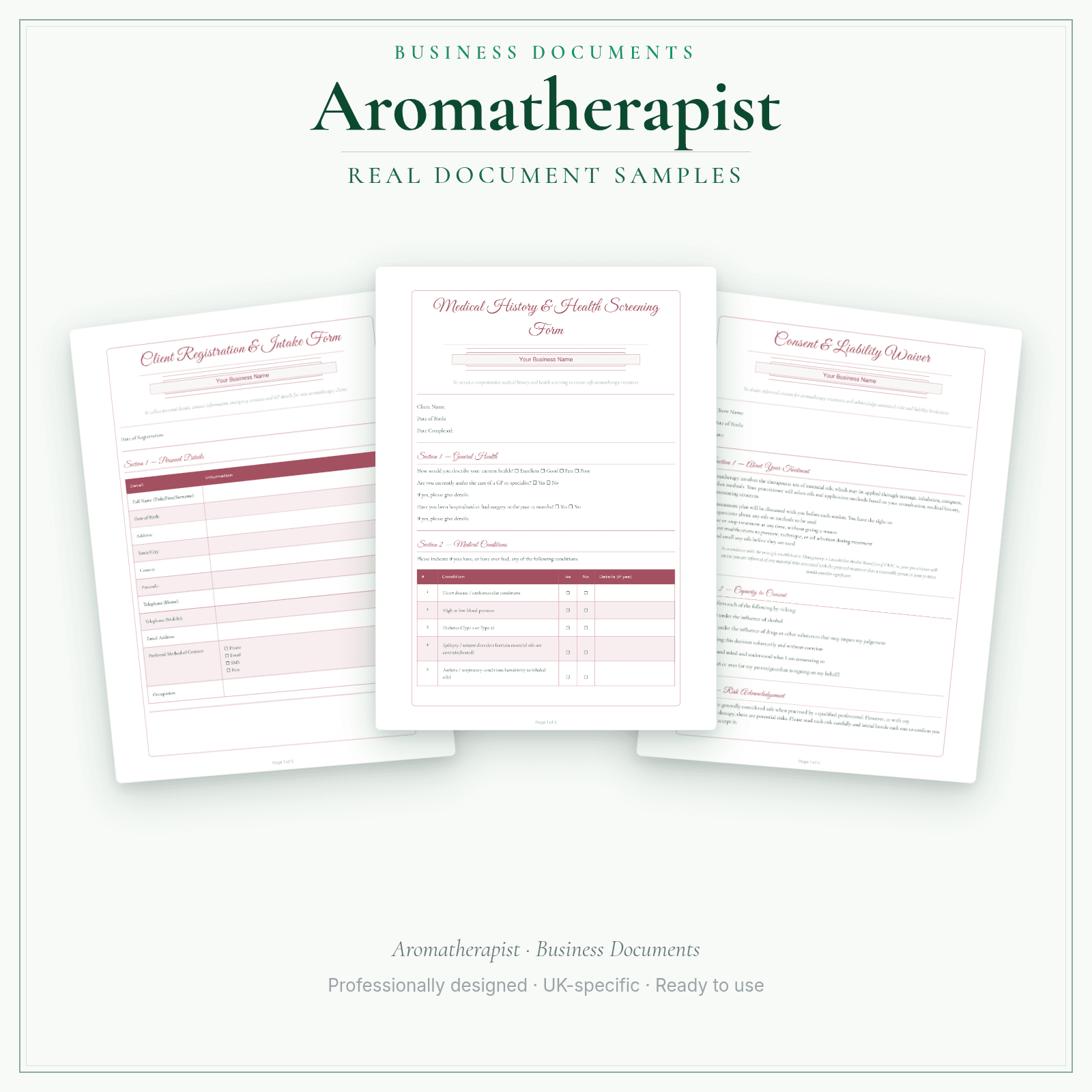 Aromatherapist — Business Documents — Premium sample pages preview