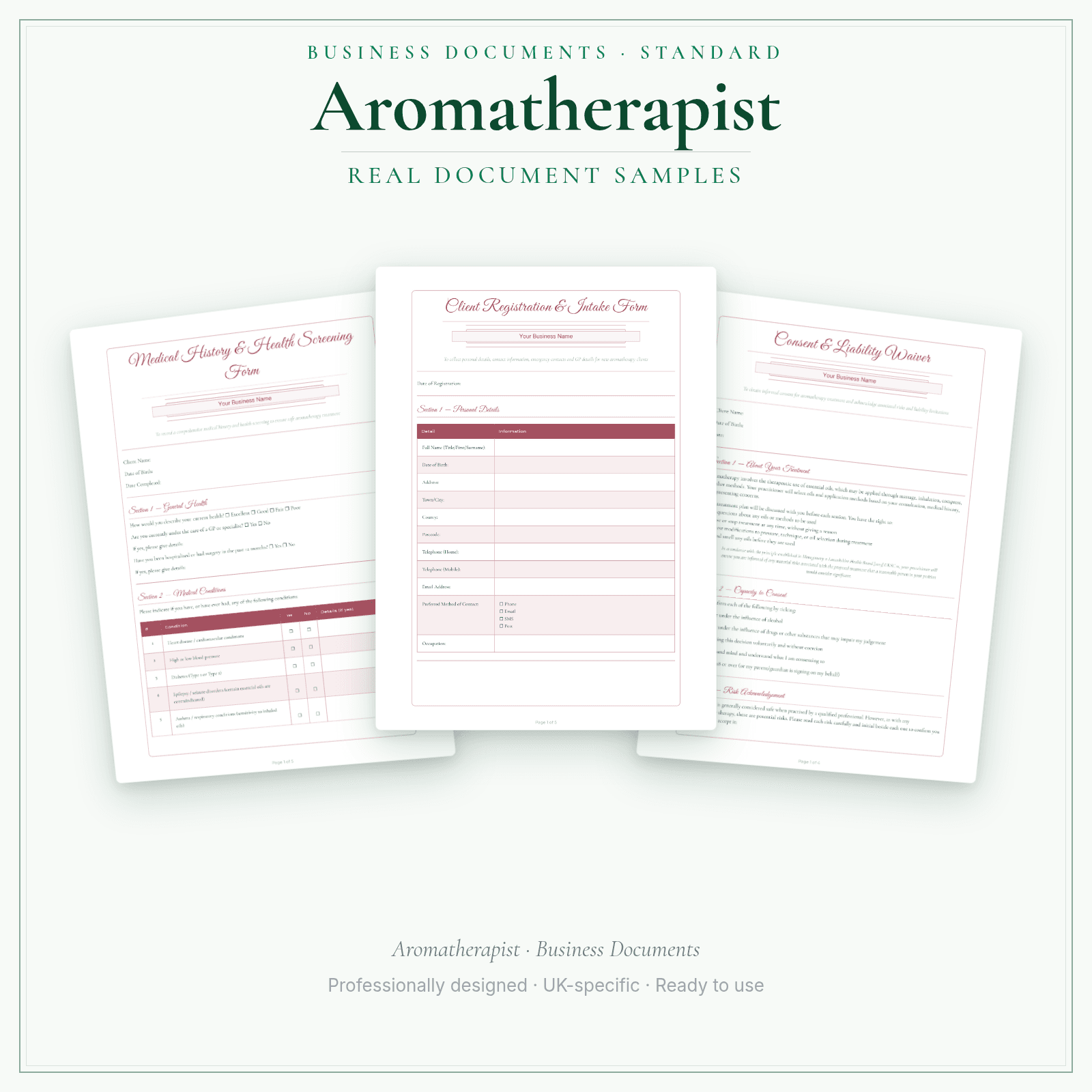 Aromatherapist — Business Documents — Standard sample pages preview