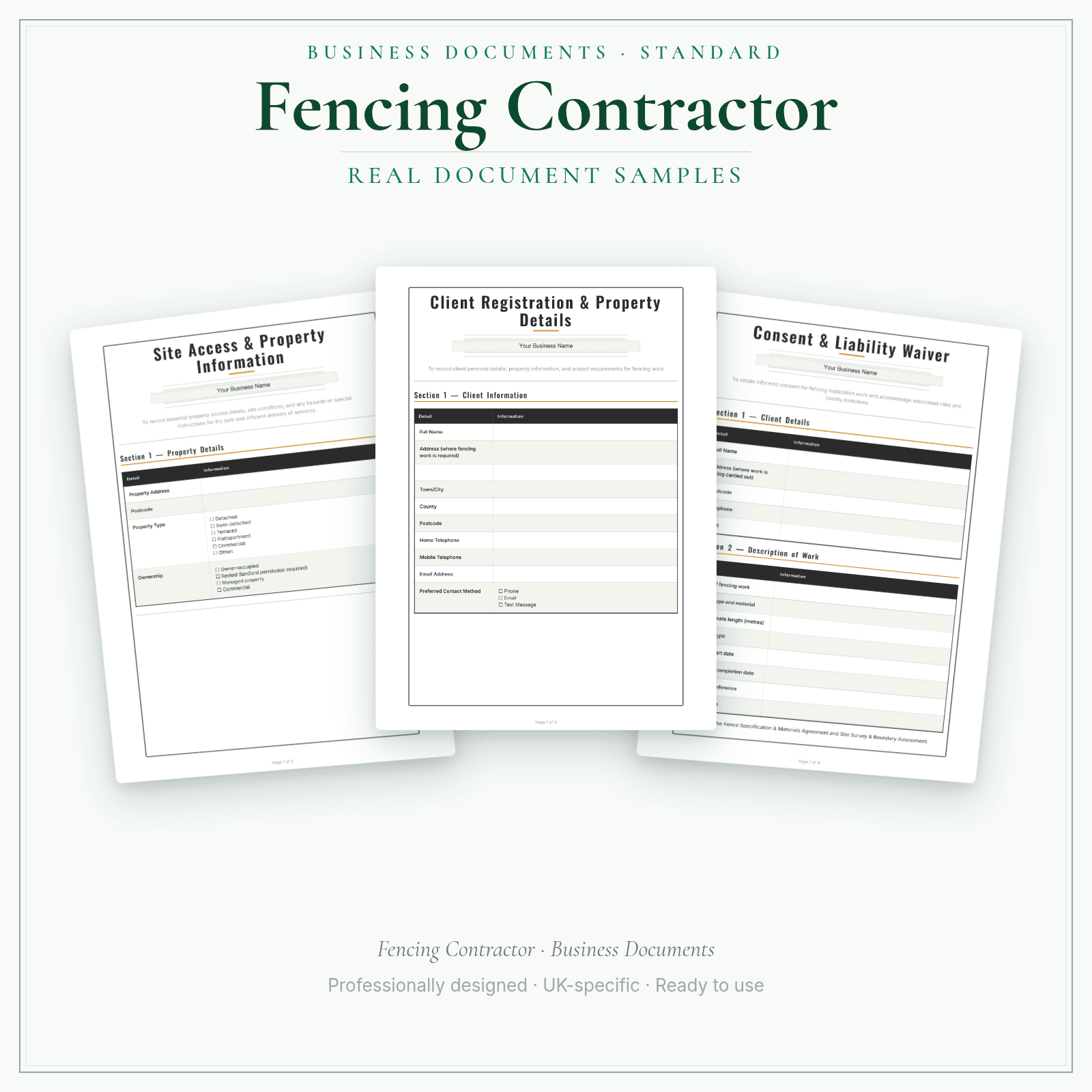 Fencing Contractor — Business Documents — Standard sample pages preview