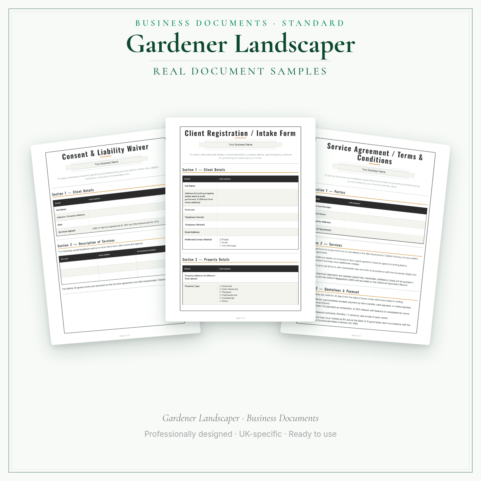 Gardener Landscaper — Business Documents — Standard sample pages preview