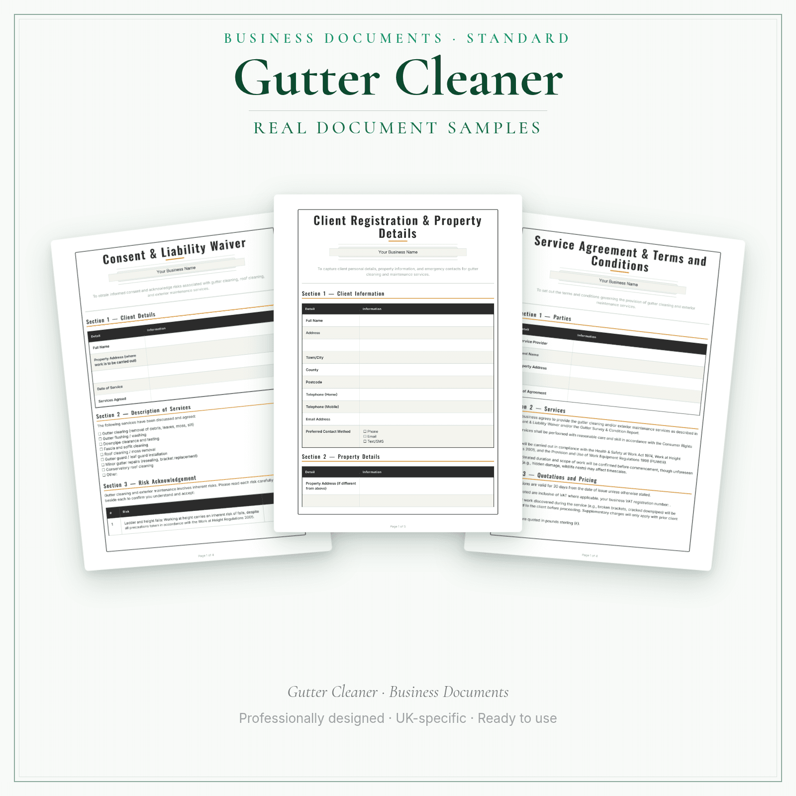 Gutter Cleaner — Business Documents — Standard sample pages preview