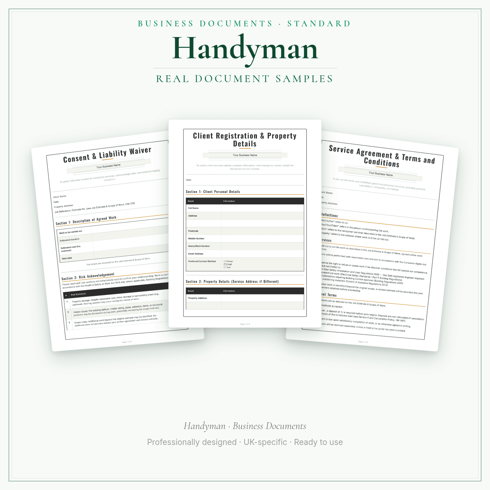 Handyman — Business Documents — Standard sample pages preview