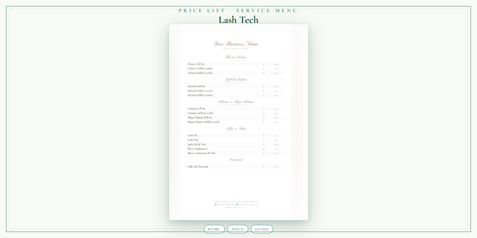 Price List & Service Menu