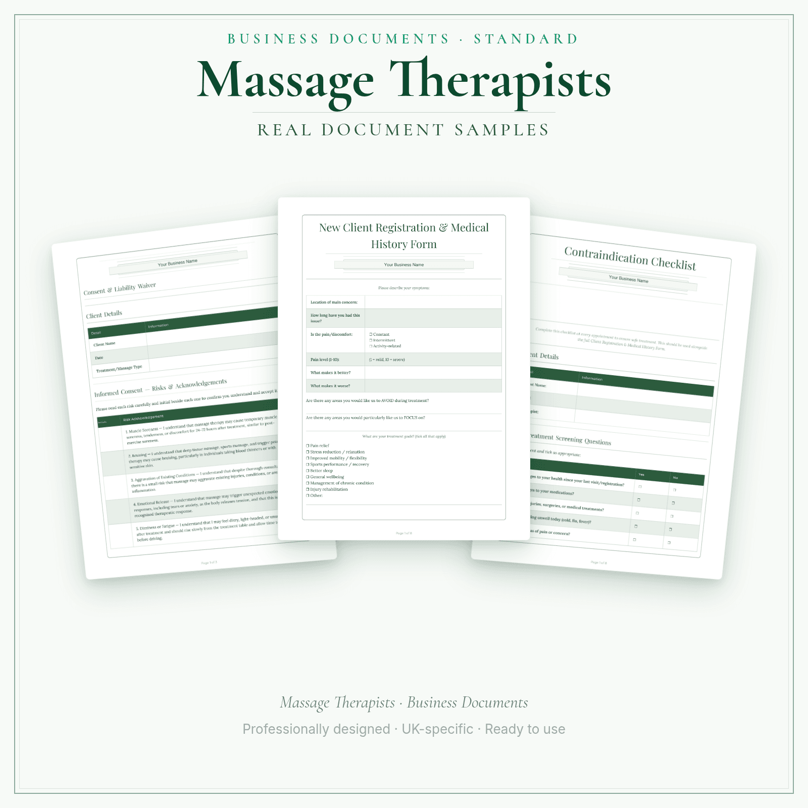 Massage Therapists — Business Documents — Standard sample pages preview