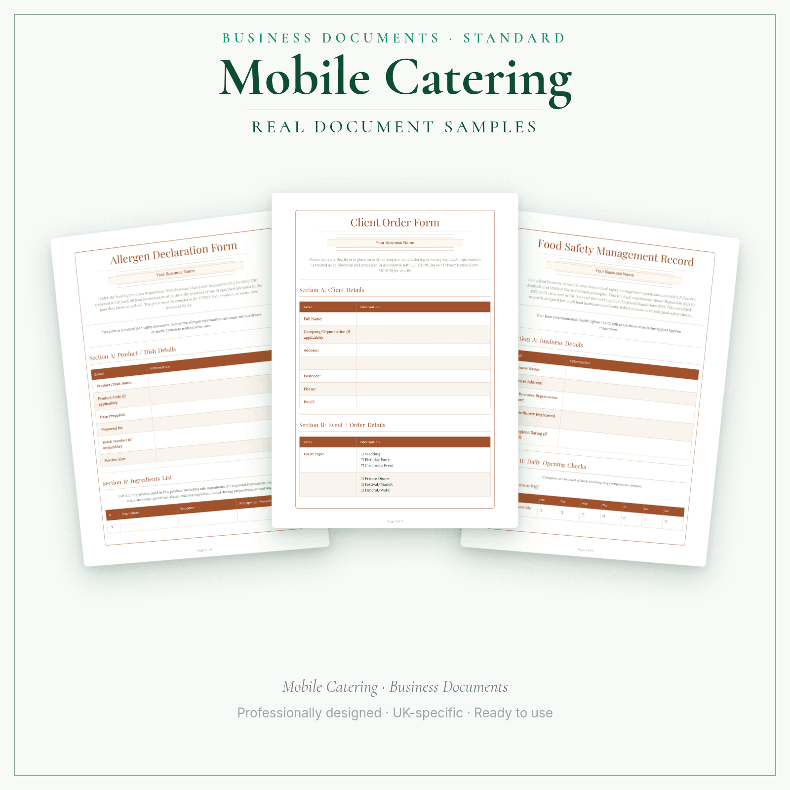 Mobile Catering — Business Documents — Standard sample pages preview