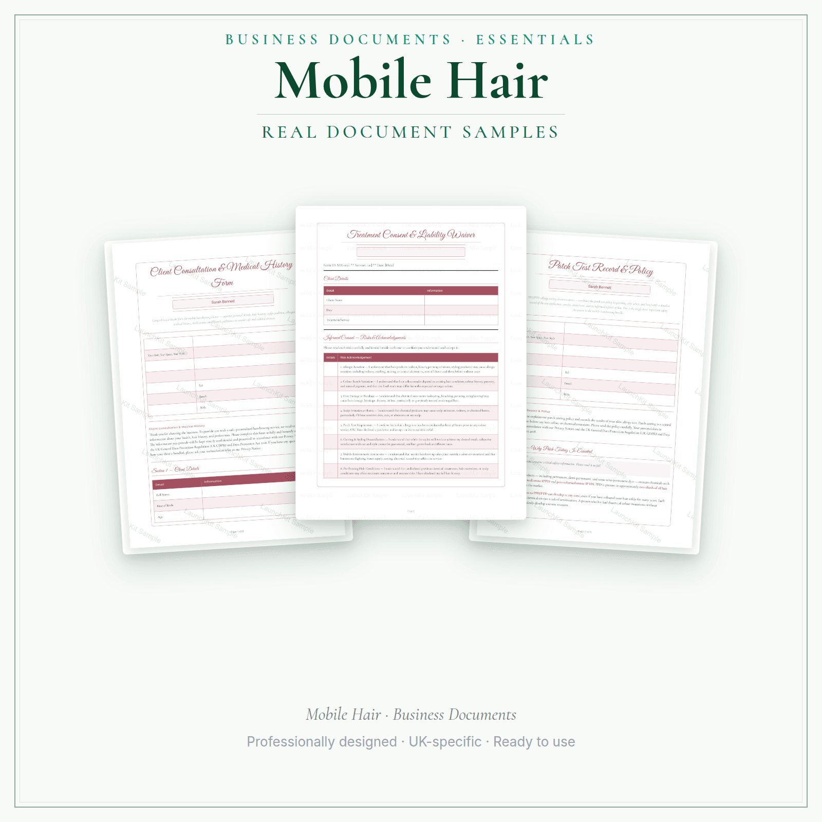 Mobile Hair — Business Documents — Essential preview pages