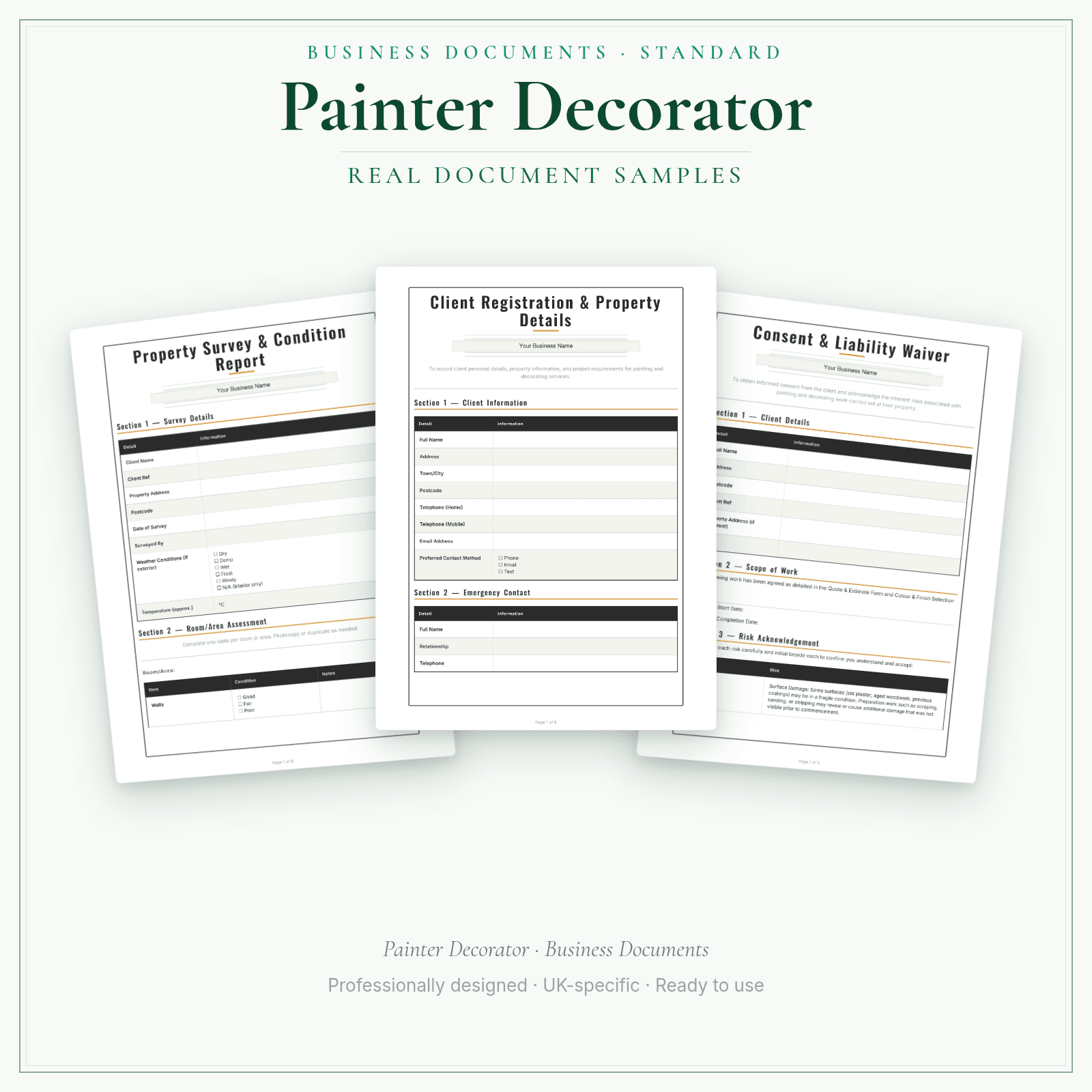 Painter Decorator — Business Documents — Standard sample pages preview