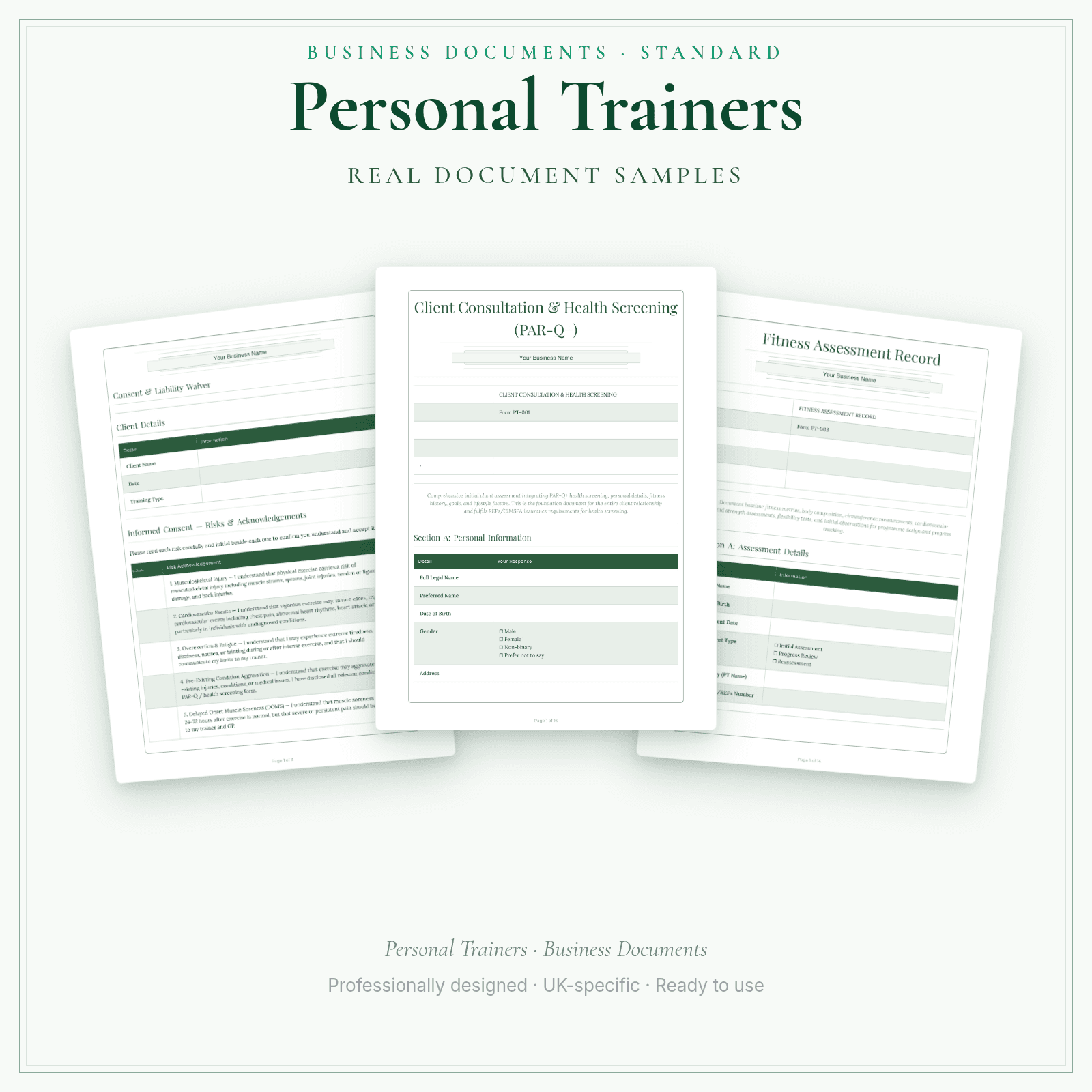Personal Trainers — Business Documents — Standard sample pages preview