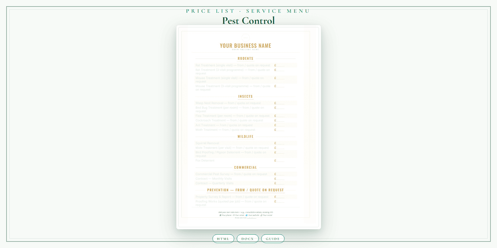 Price List & Service Menu