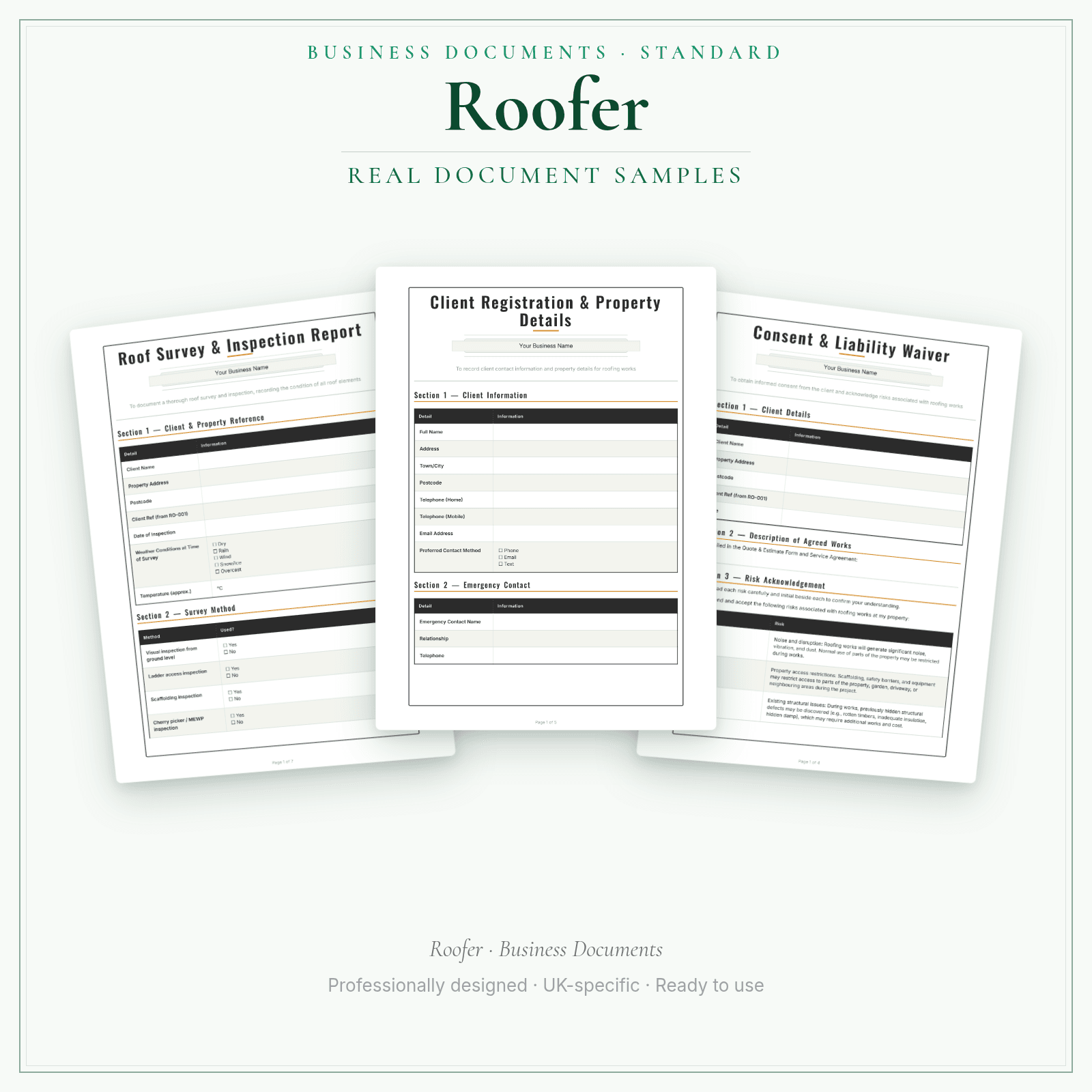 Roofer — Business Documents — Standard sample pages preview
