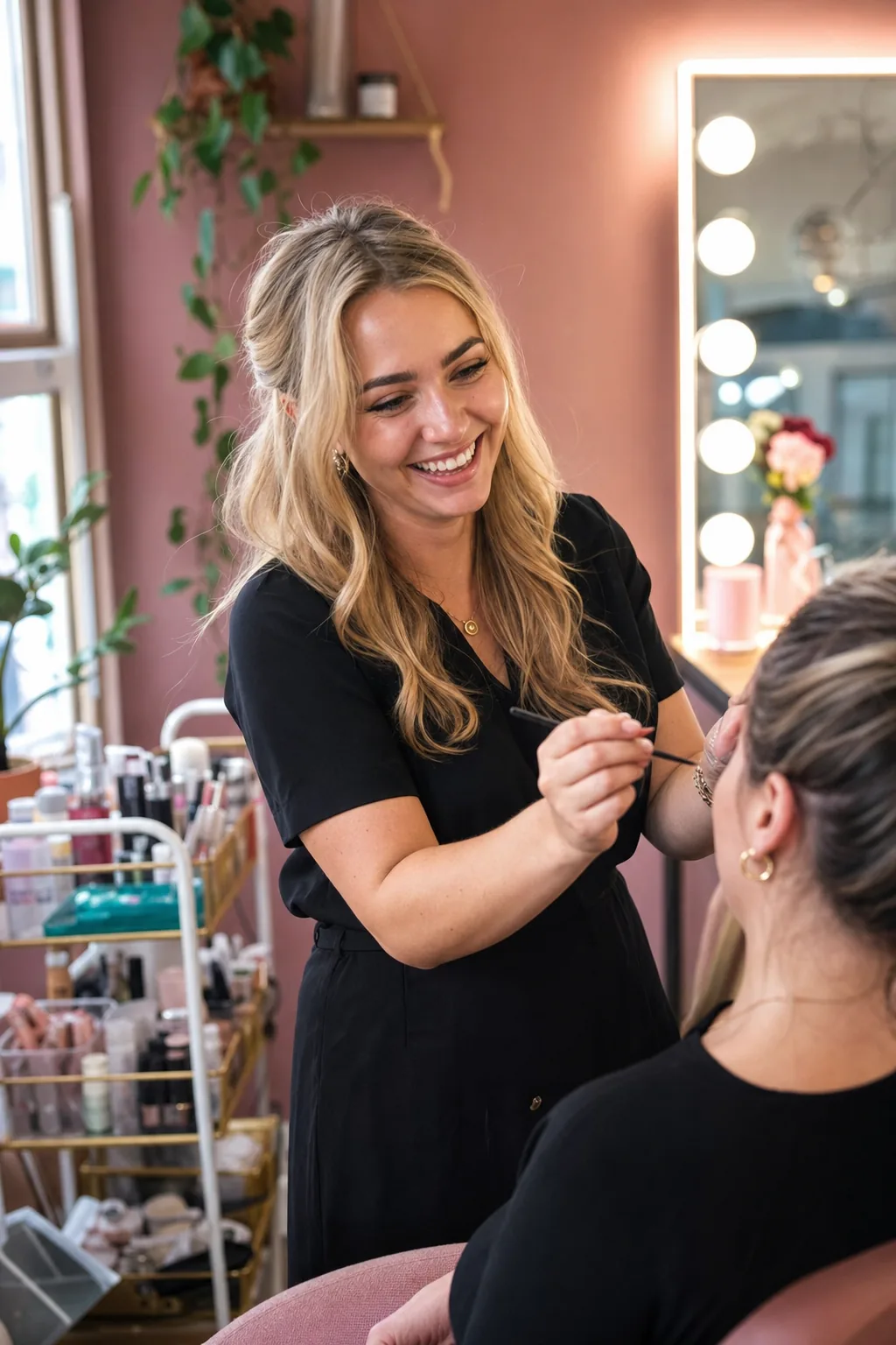Independent beauty salon owner with a client