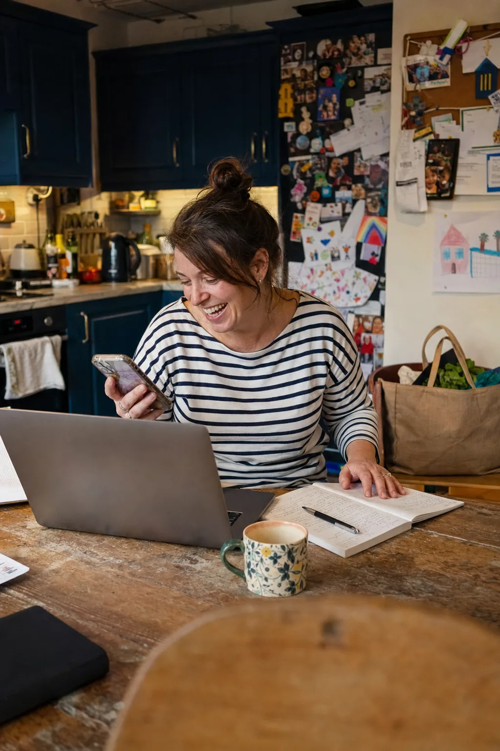 Business owner working from her kitchen table