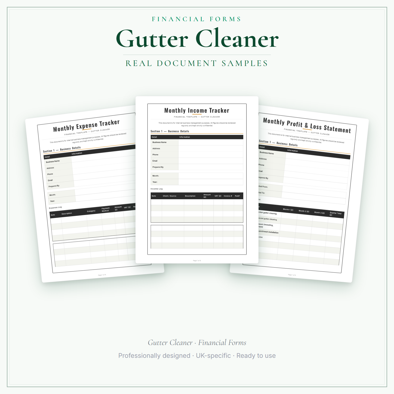 Gutter Forms Set Gutter Cleaner — Financial Forms — Premium | LaunchKit
