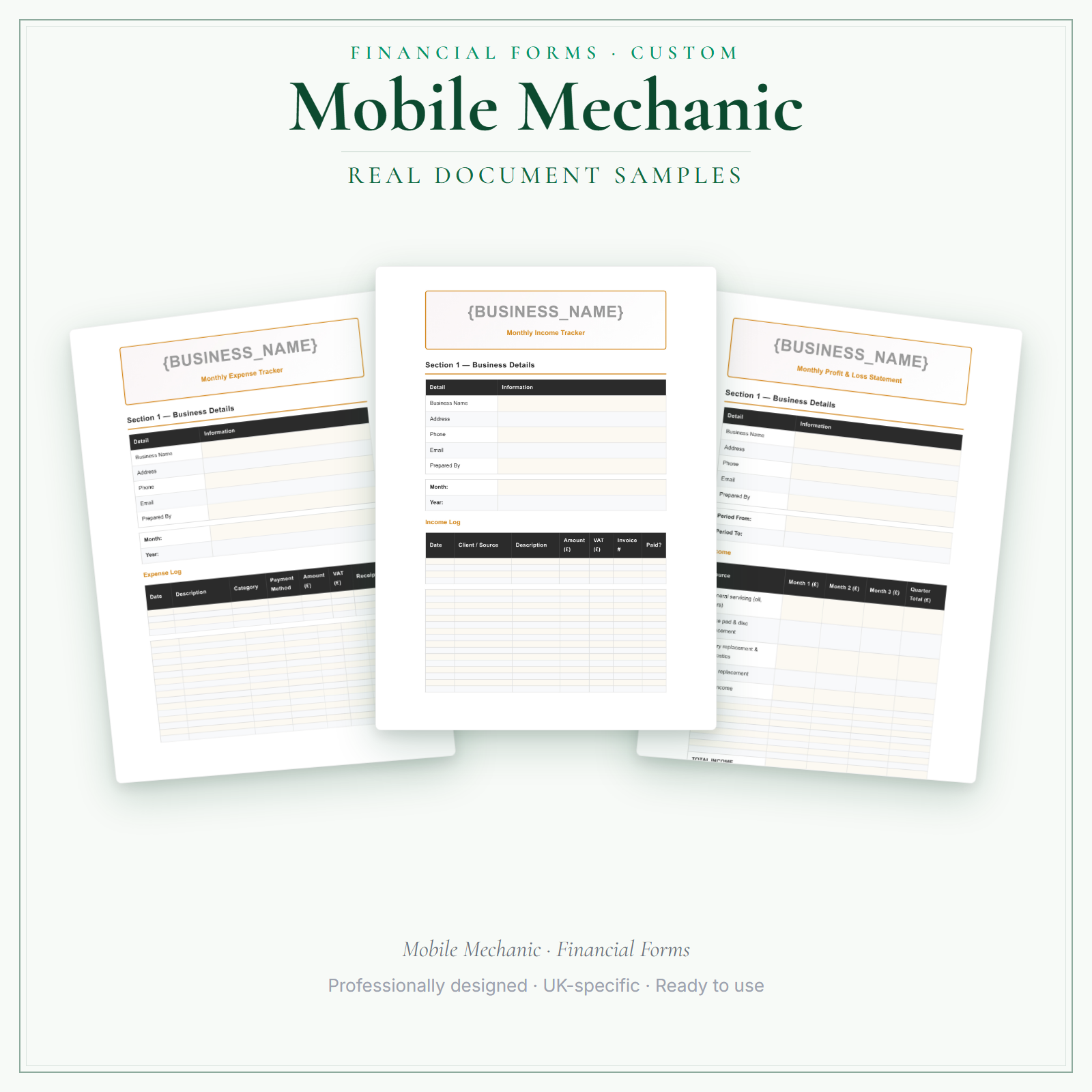 Mobile Mechanic Customisable Financial Forms | LaunchKit